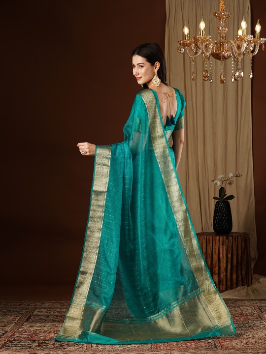 Aqua Blue Designer Organza Saree — alternate view