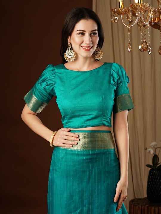 Aqua Blue Designer Organza Saree