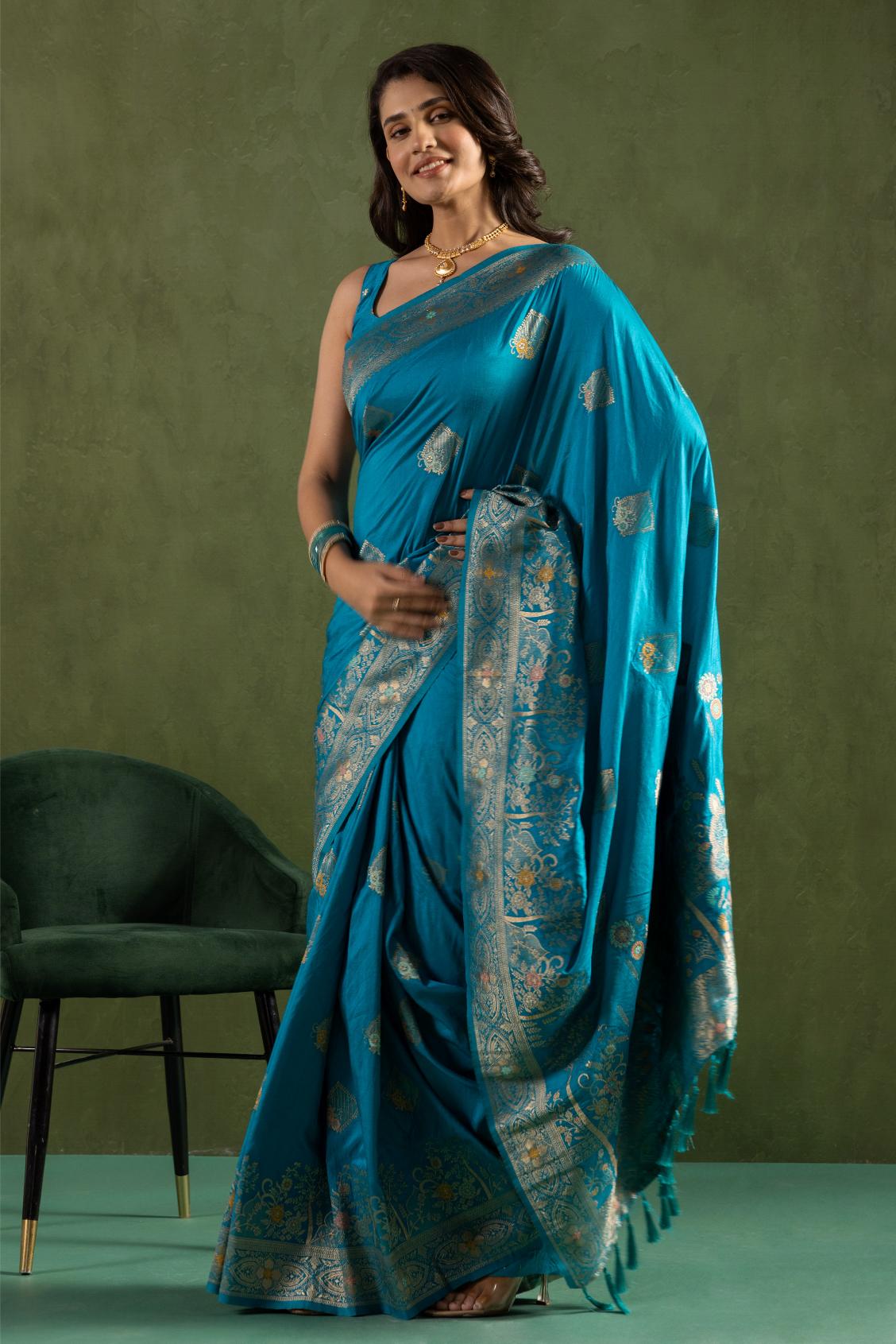 Aqua Blue Dolla Silk Saree