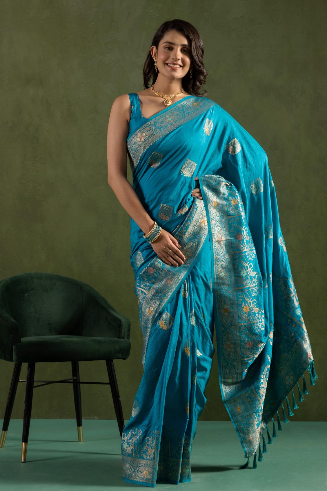 Aqua Blue Dolla Silk Saree