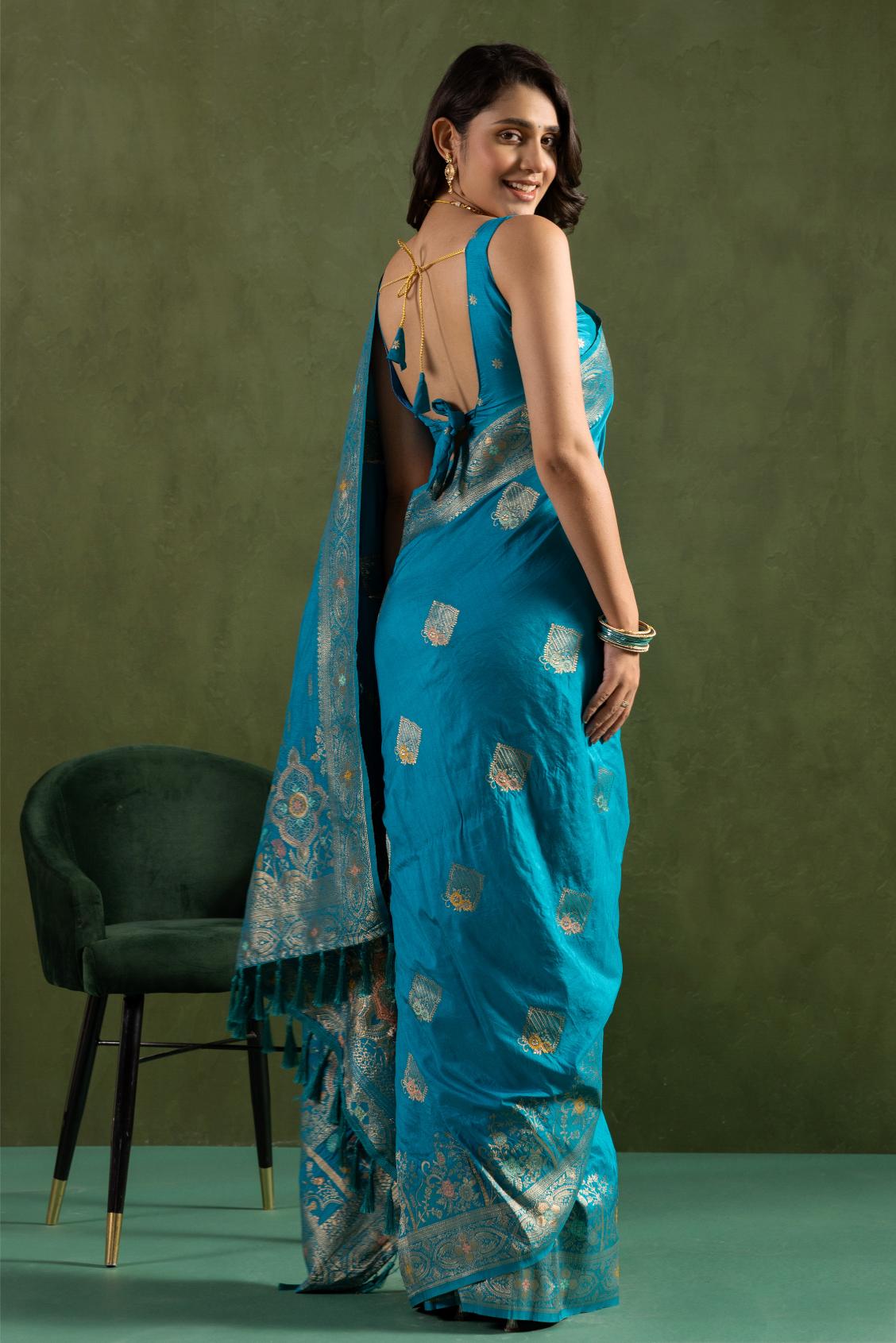 Aqua Blue Dolla Silk Saree — alternate view