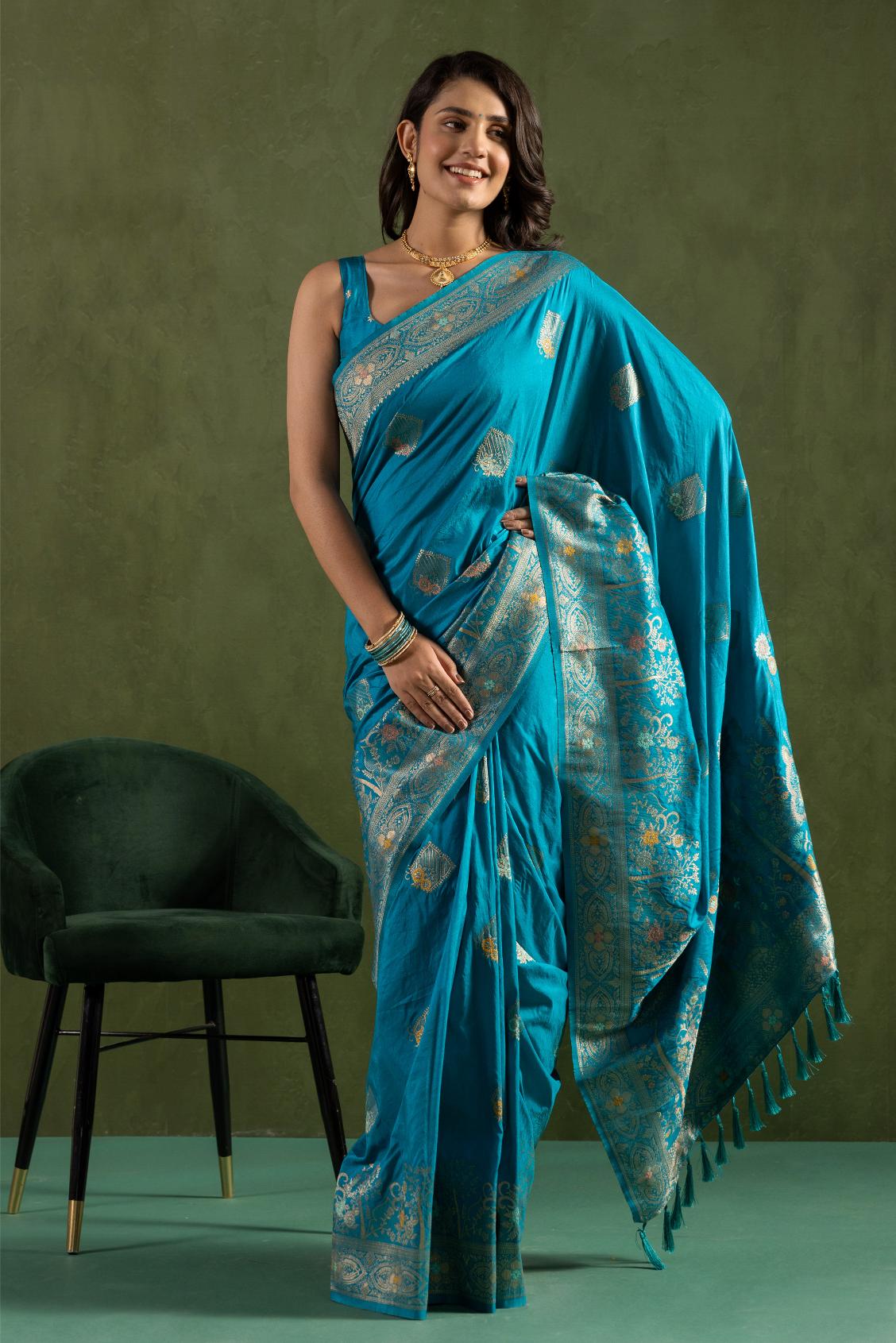 Aqua Blue Dolla Silk Saree