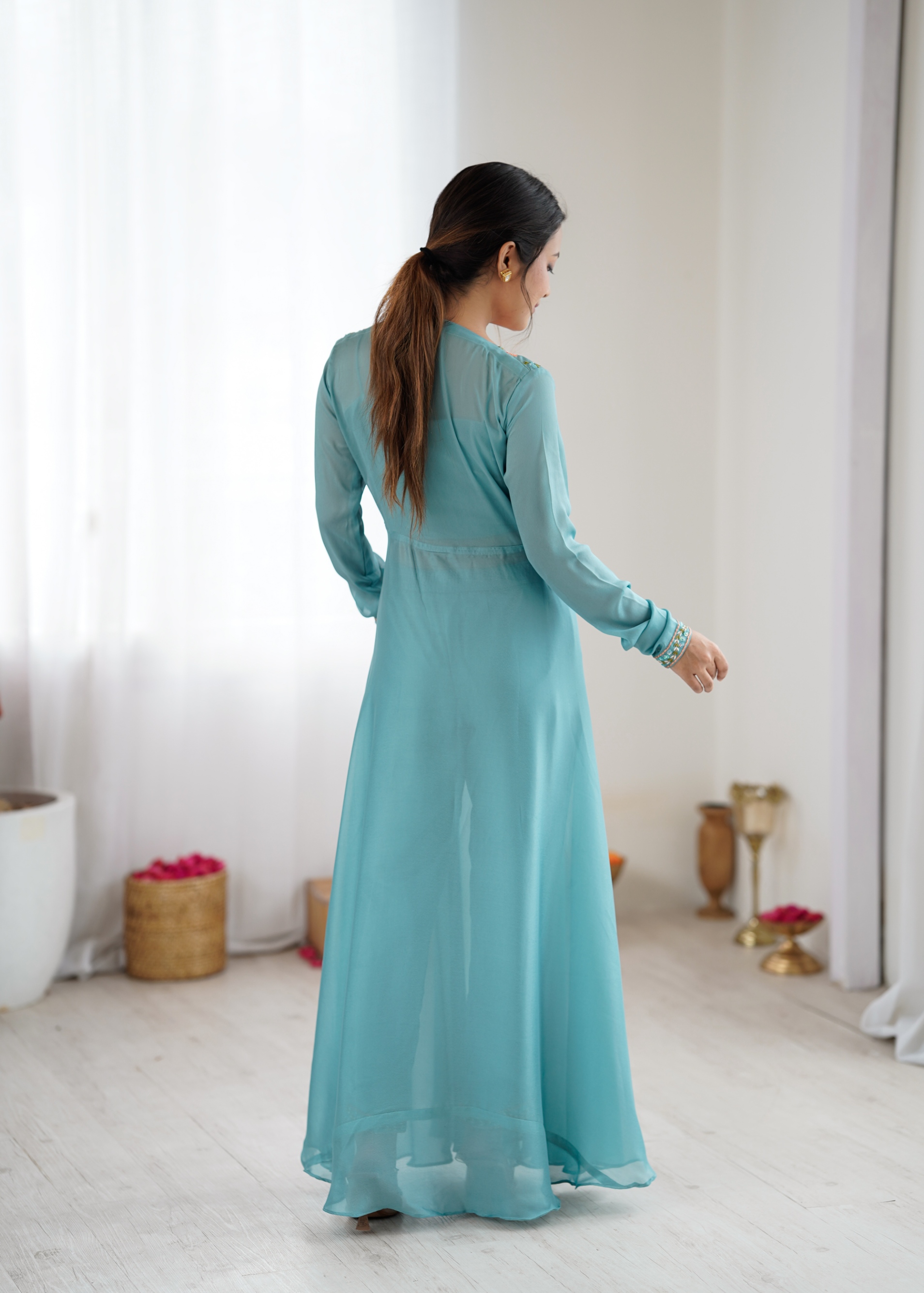 Aqua Blue Embroidered Layered Anarkali Co-ord-sets — alternate view