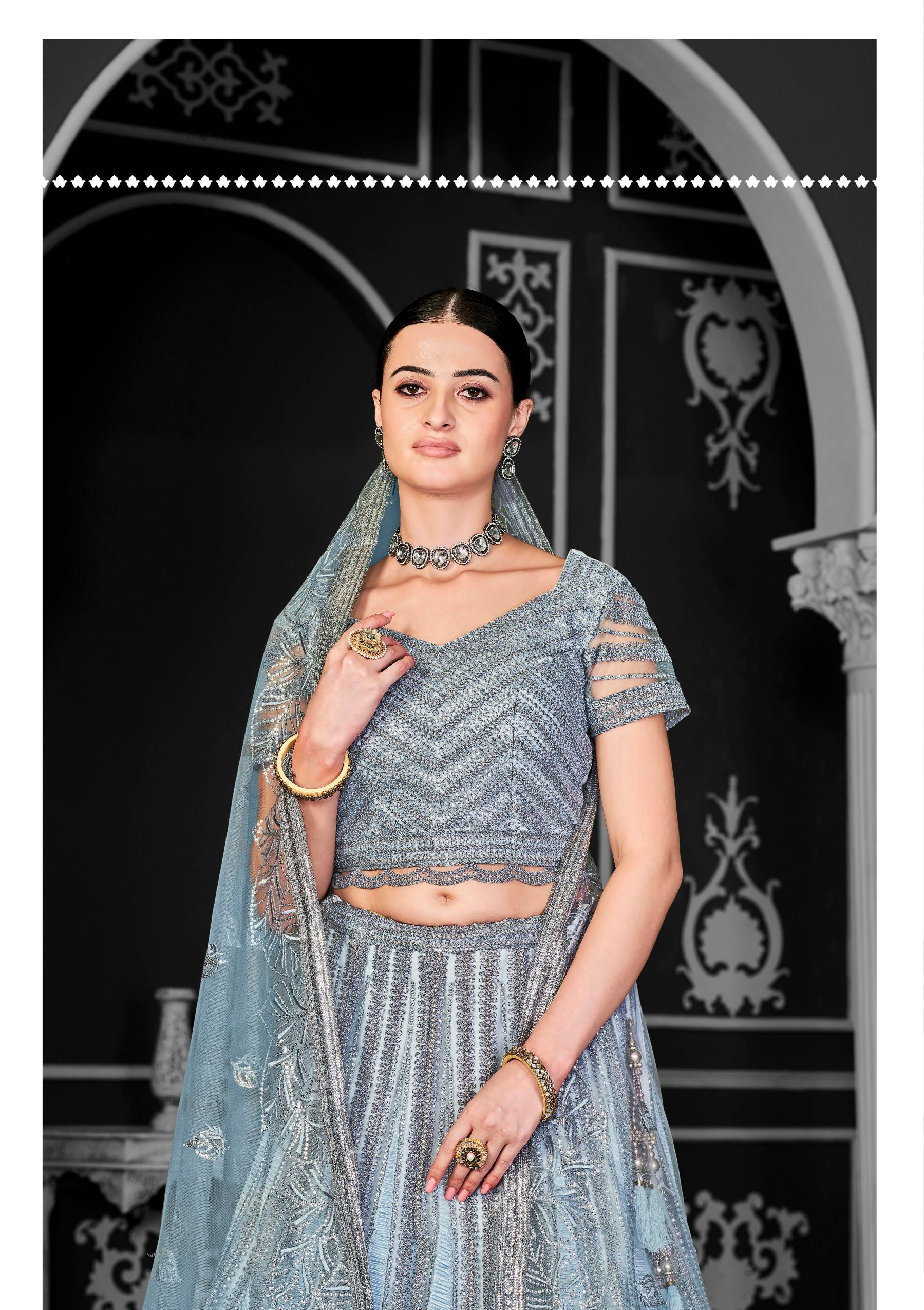 Aqua Blue Net Party Wear Lehenga — alternate view