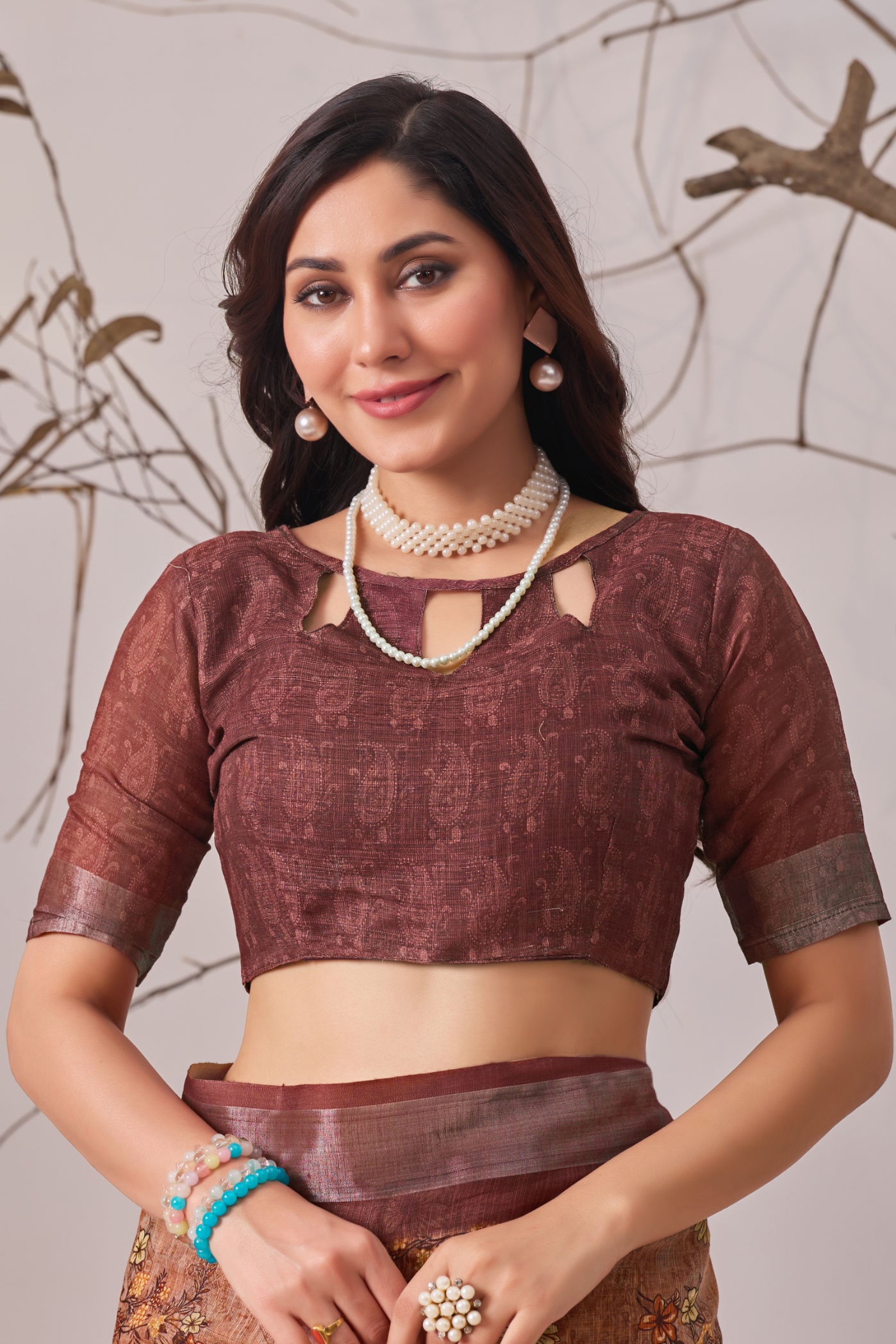 Autumn Blossom Linen Saree