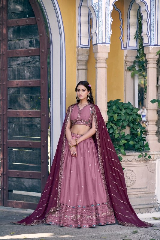 Baby Pink Contemporary Zari Star Georgette Lehenga