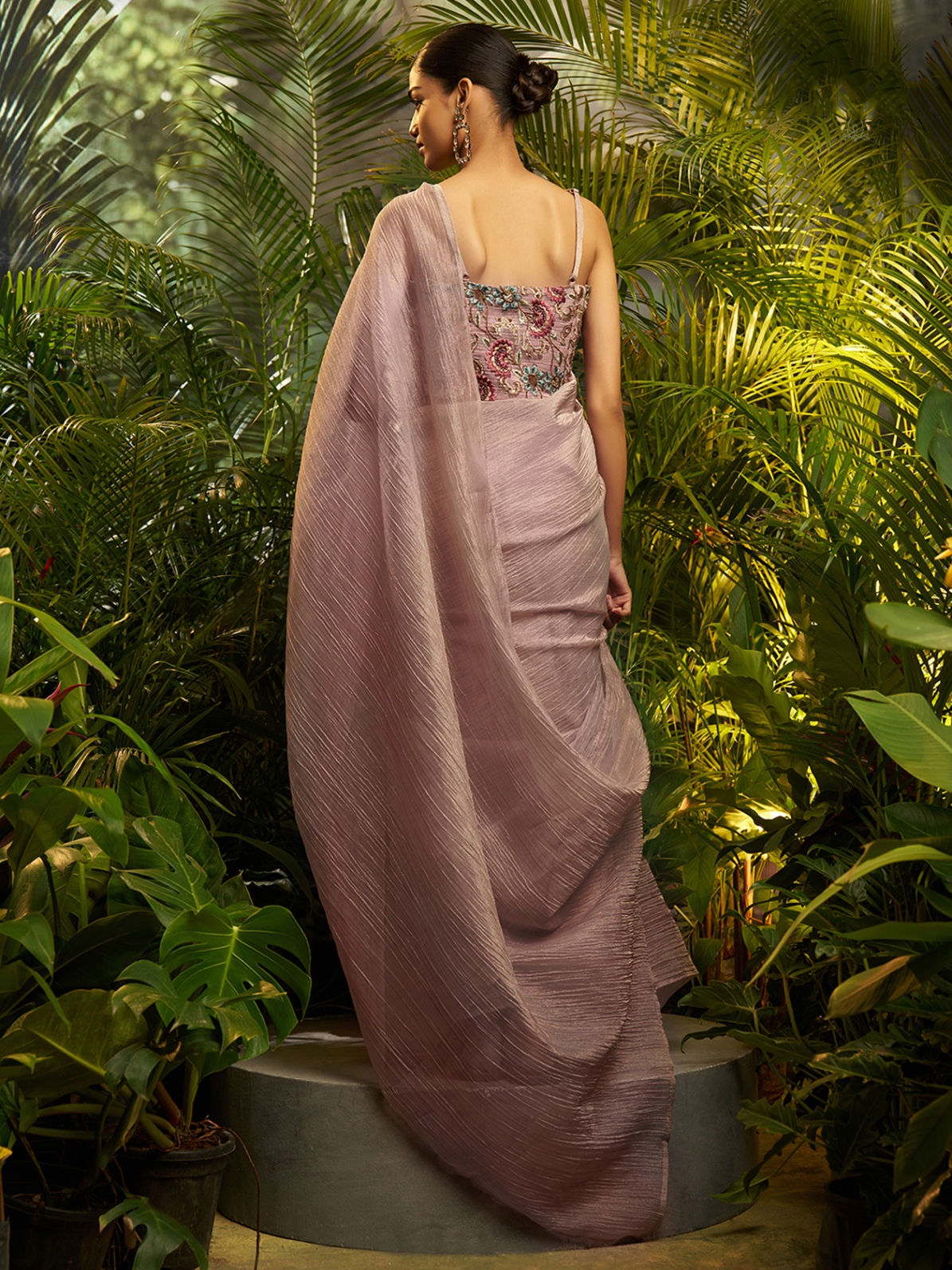 Baby Pink Designer Embroidery Tissue Ready To Wear Saree