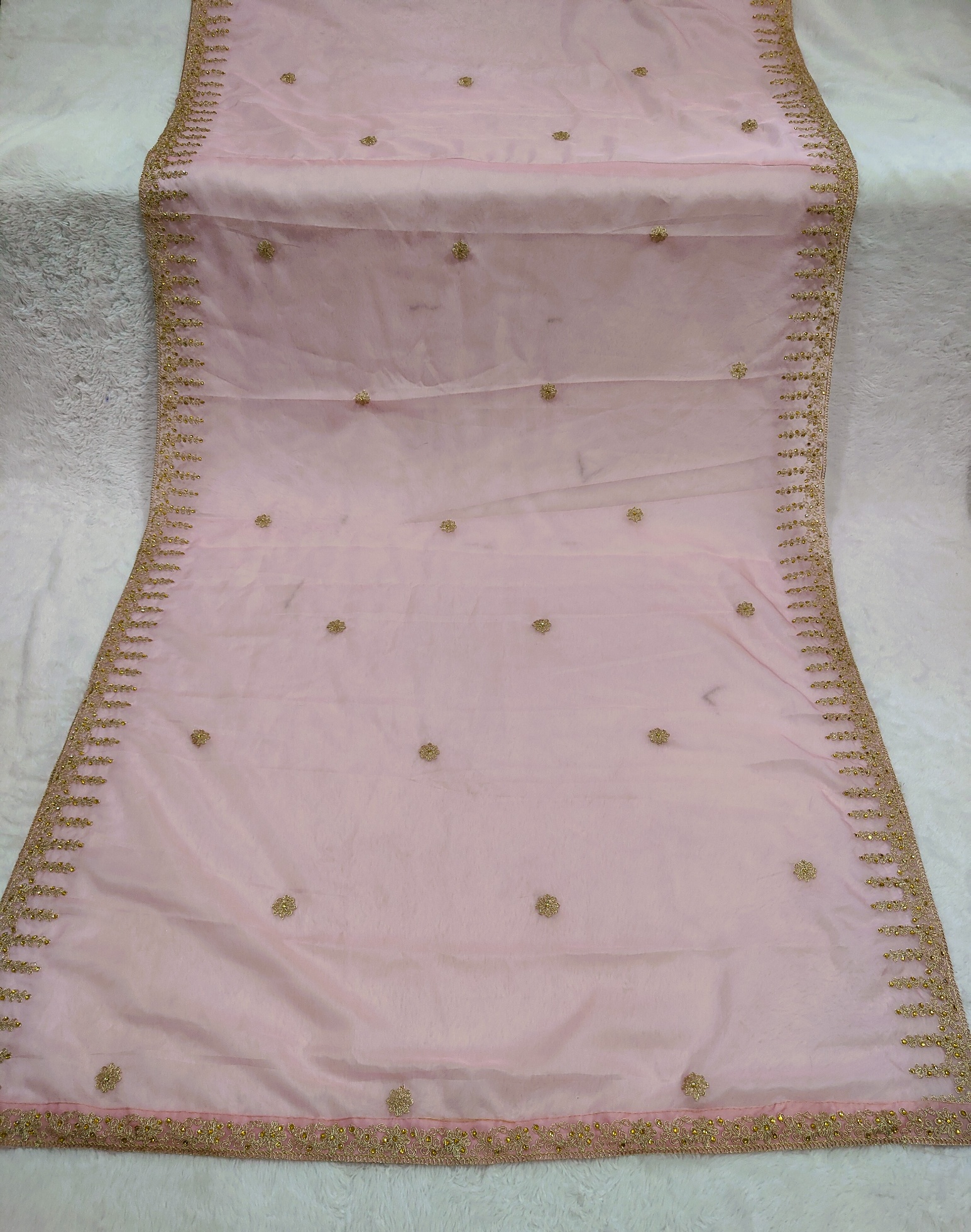 Baby Pink Dori Embroidered Organza Dupatta