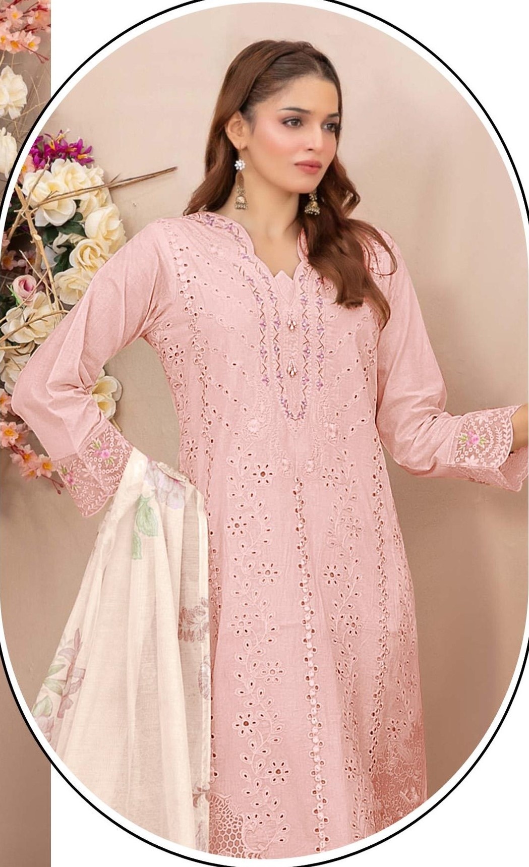 Baby Pink Floral Embroidered Georgette Salwar Suit — alternate view