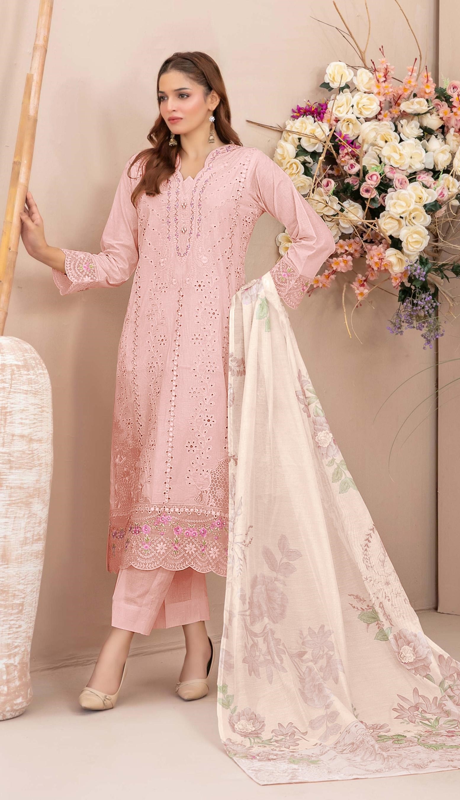 Baby Pink Floral Embroidered Georgette Salwar Suit