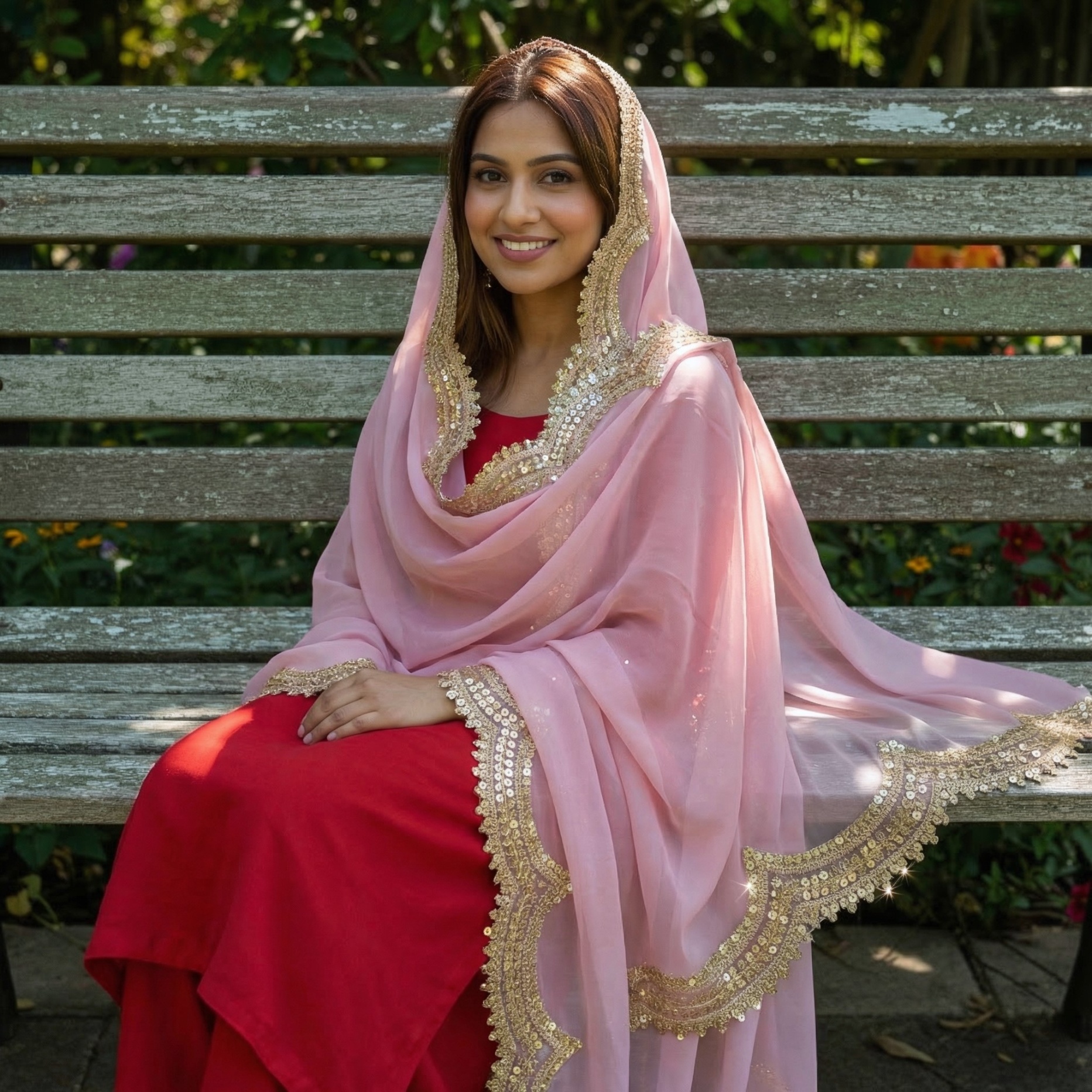 Baby Pink Organza Designer Printed Dupatta — alternate view