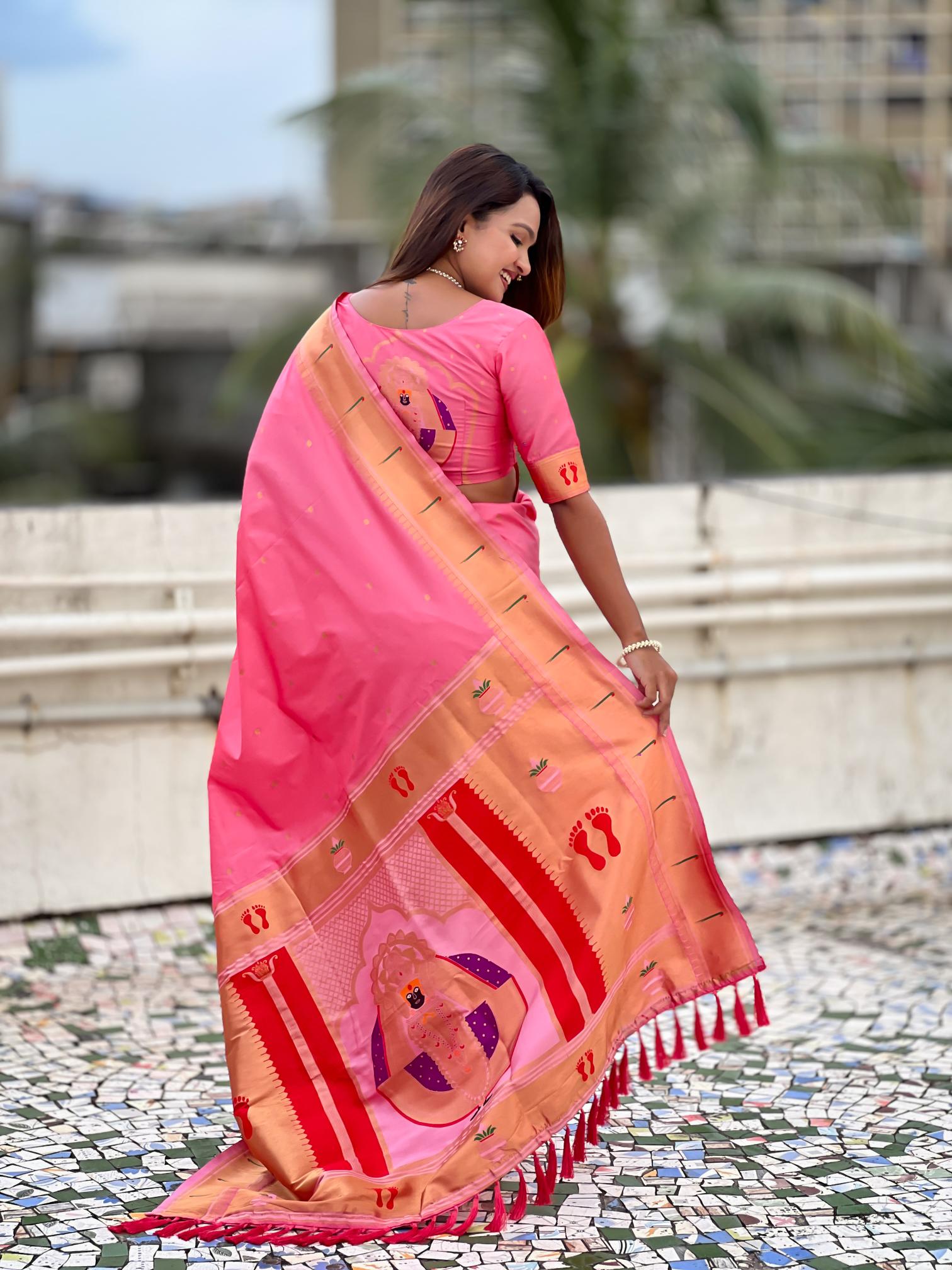 Baby Pink Soft Silk Paithani Designer Saree — alternate view