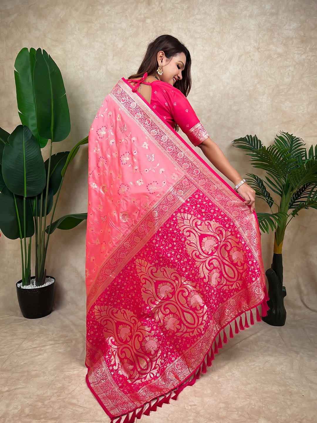 Baby Pink Woven Zari Banarasi Silk Saree — alternate view