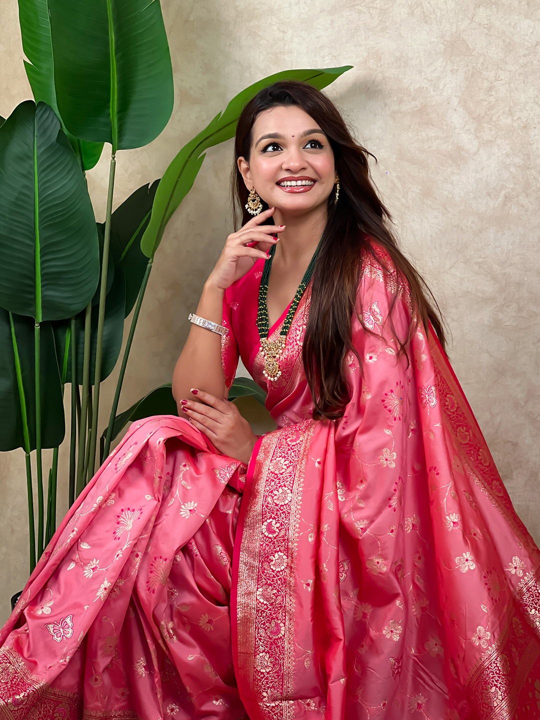 Baby Pink Woven Zari Banarasi Silk Saree