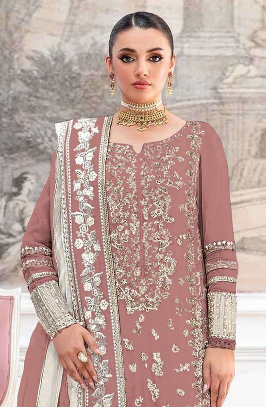 Badami Mughal Embroidered Crunchy Silk Salwar Suit — alternate view