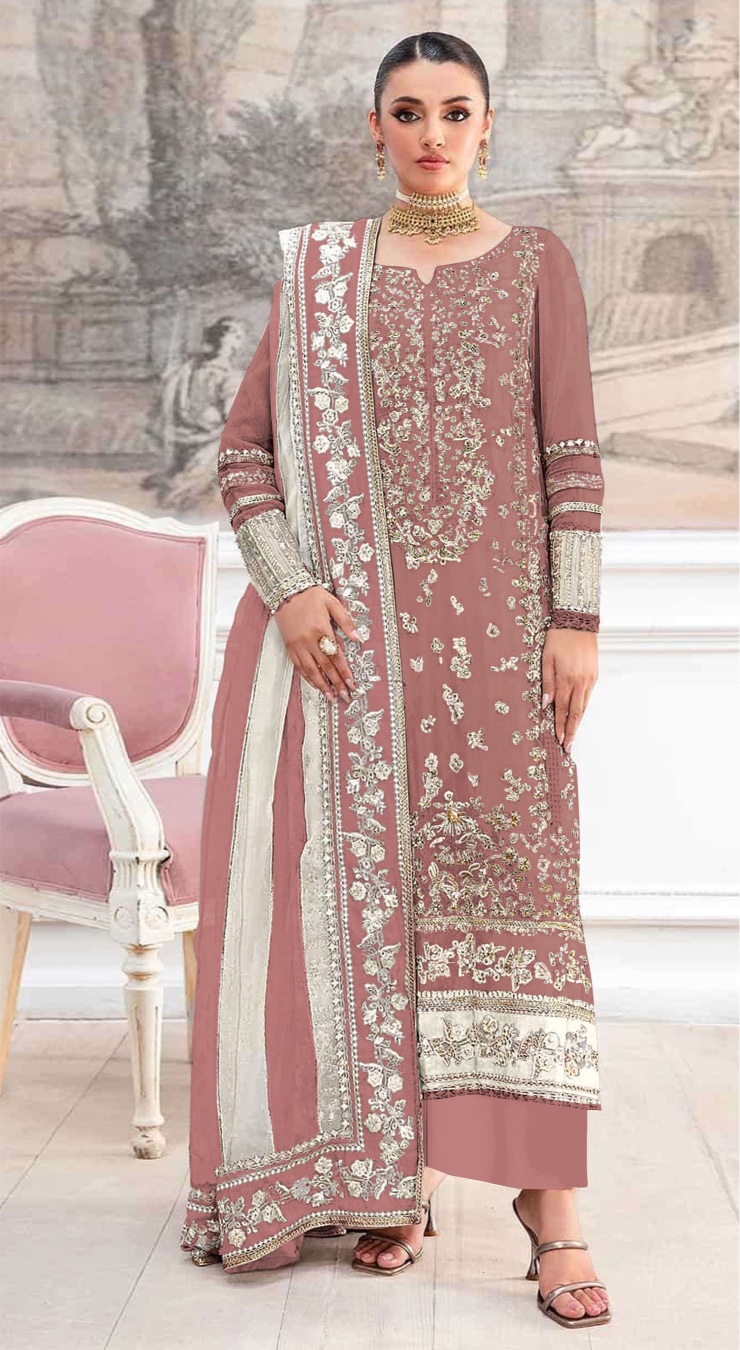 Badami Mughal Embroidered Crunchy Silk Salwar Suit
