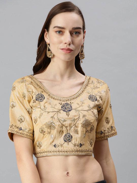 Beige Art Silk Embroidery Readymade Blouse