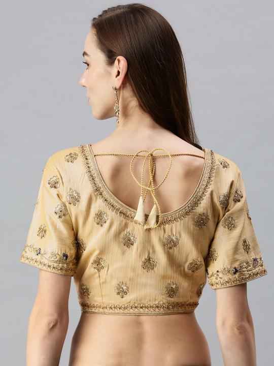 Beige Art Silk Embroidery Readymade Blouse — alternate view