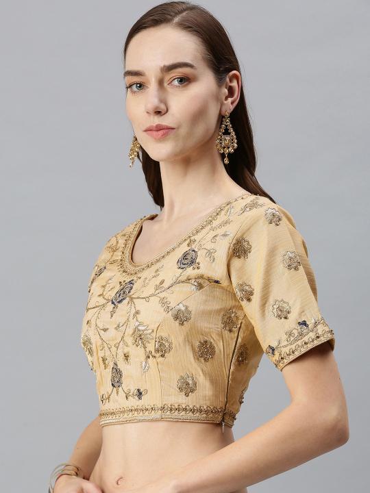 Beige Art Silk Embroidery Readymade Blouse