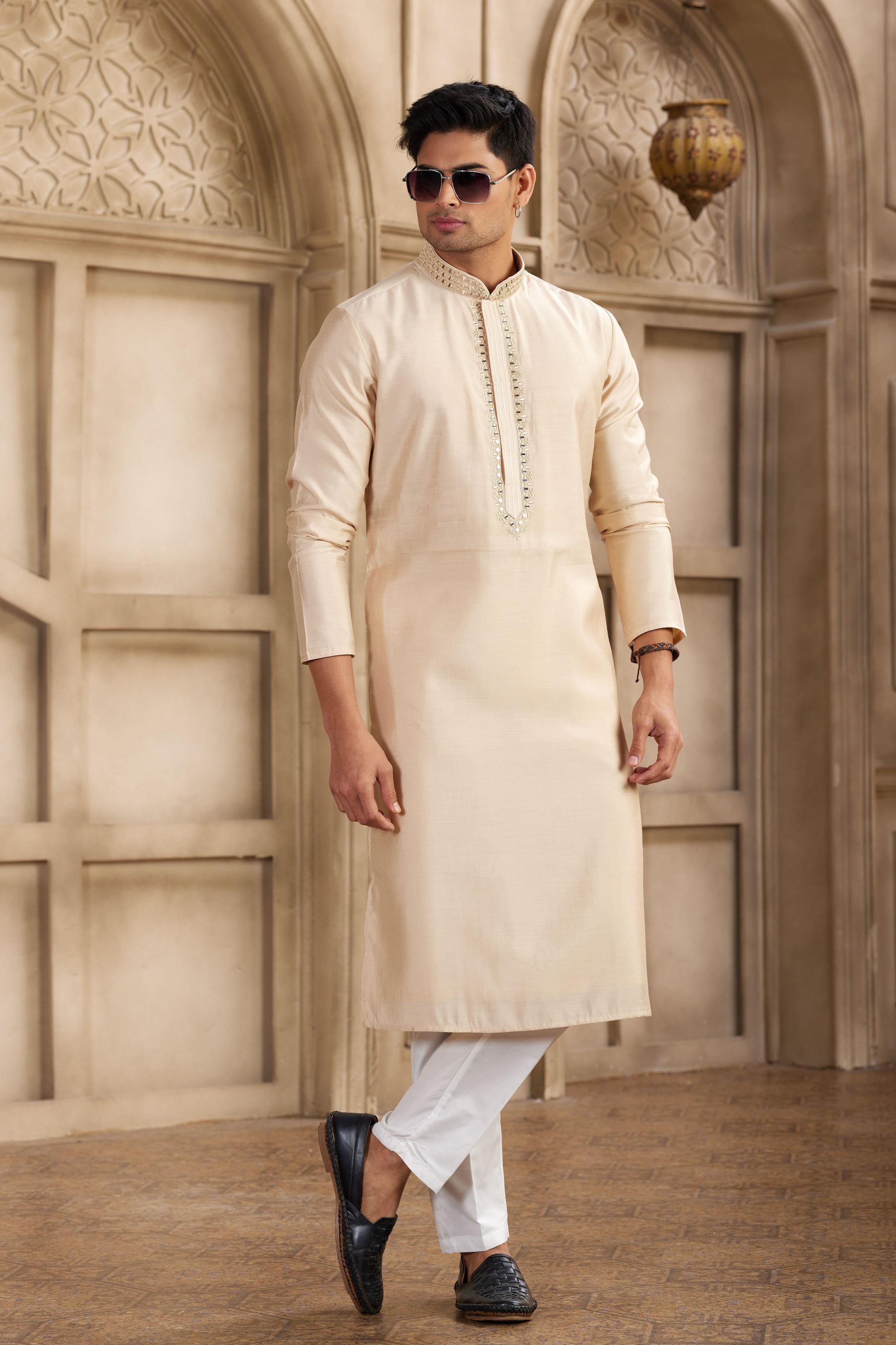 Beige Art Silk Kurta Payjama