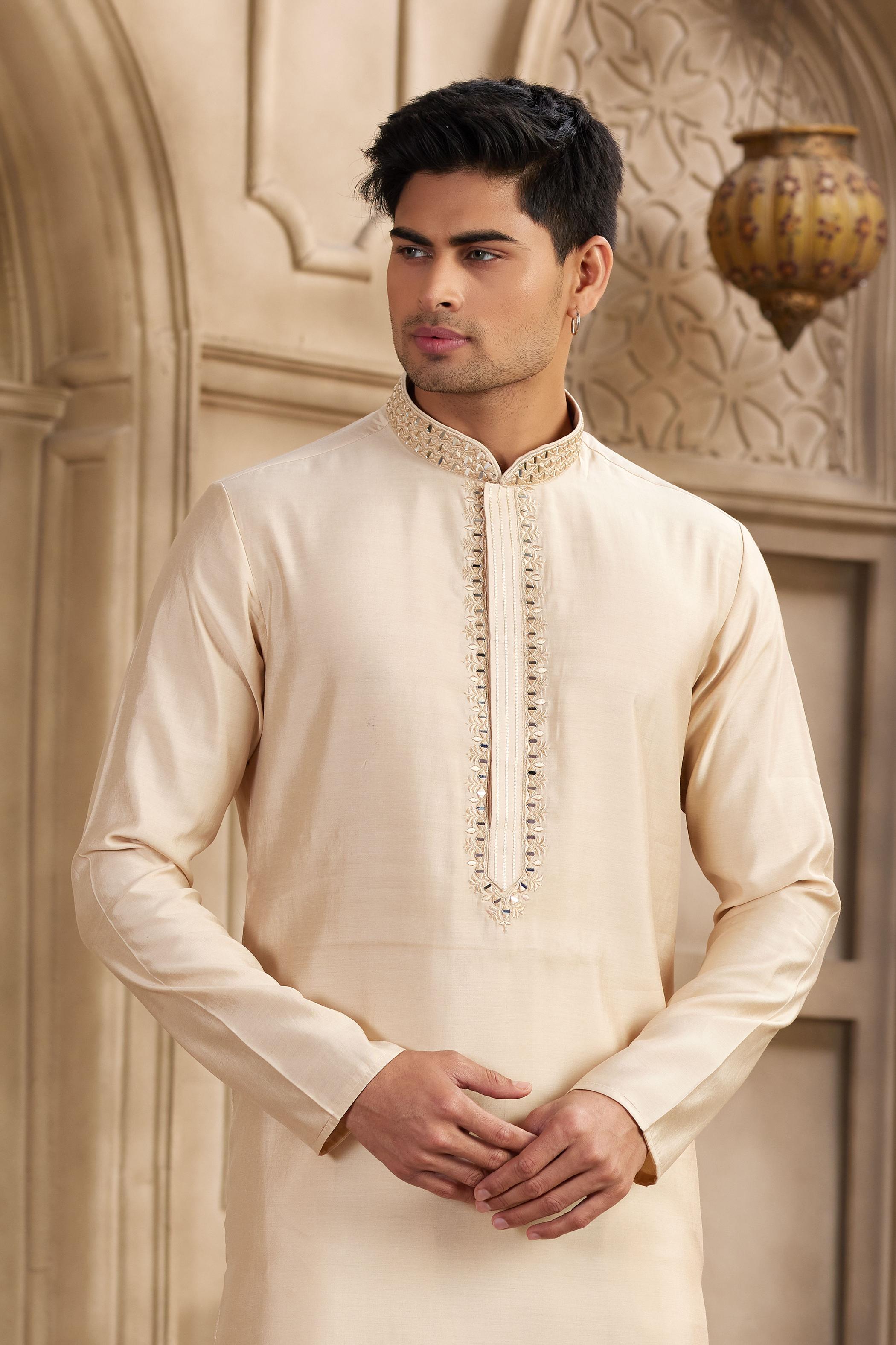 Beige Art Silk Kurta Payjama — alternate view