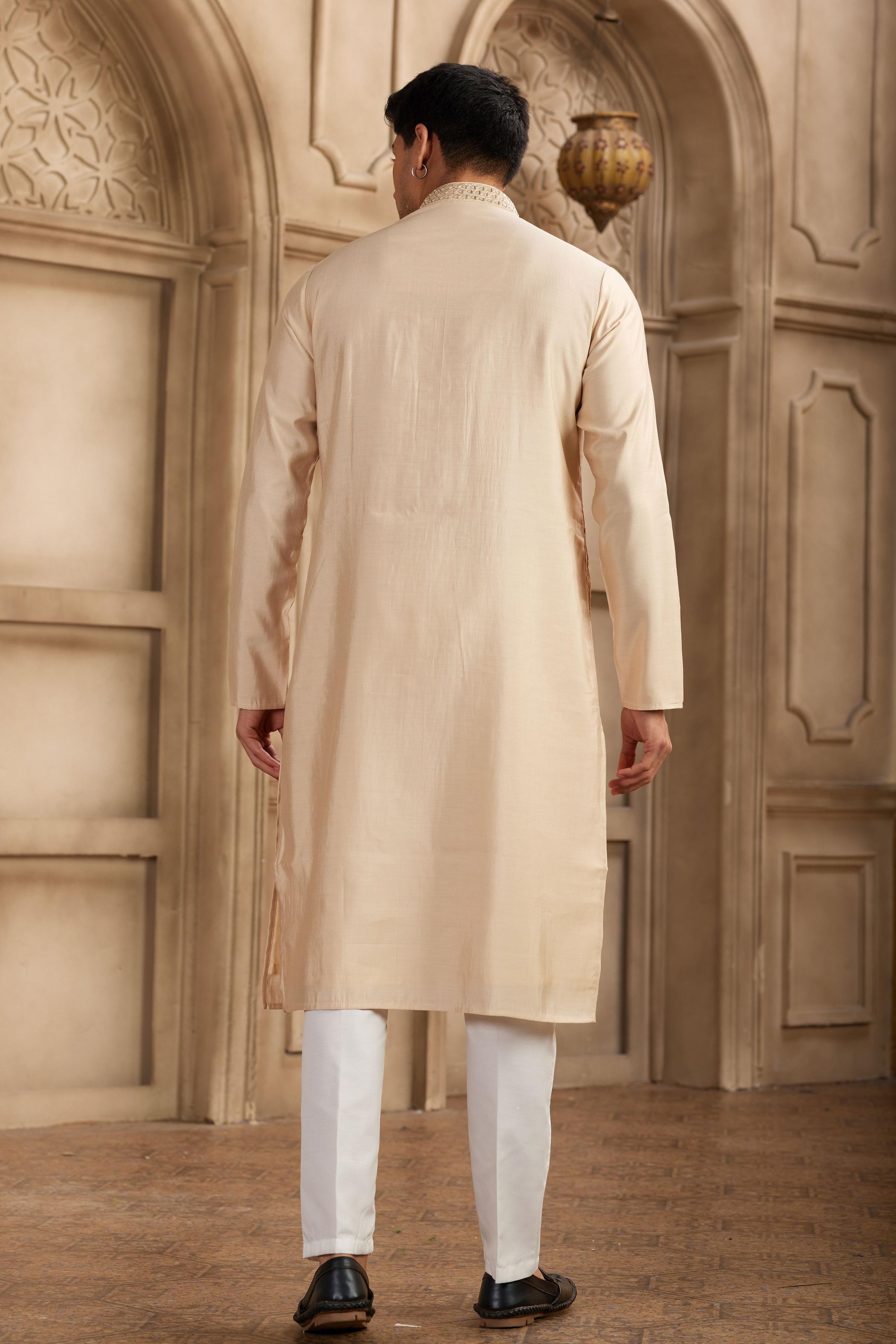 Beige Art Silk Kurta Payjama