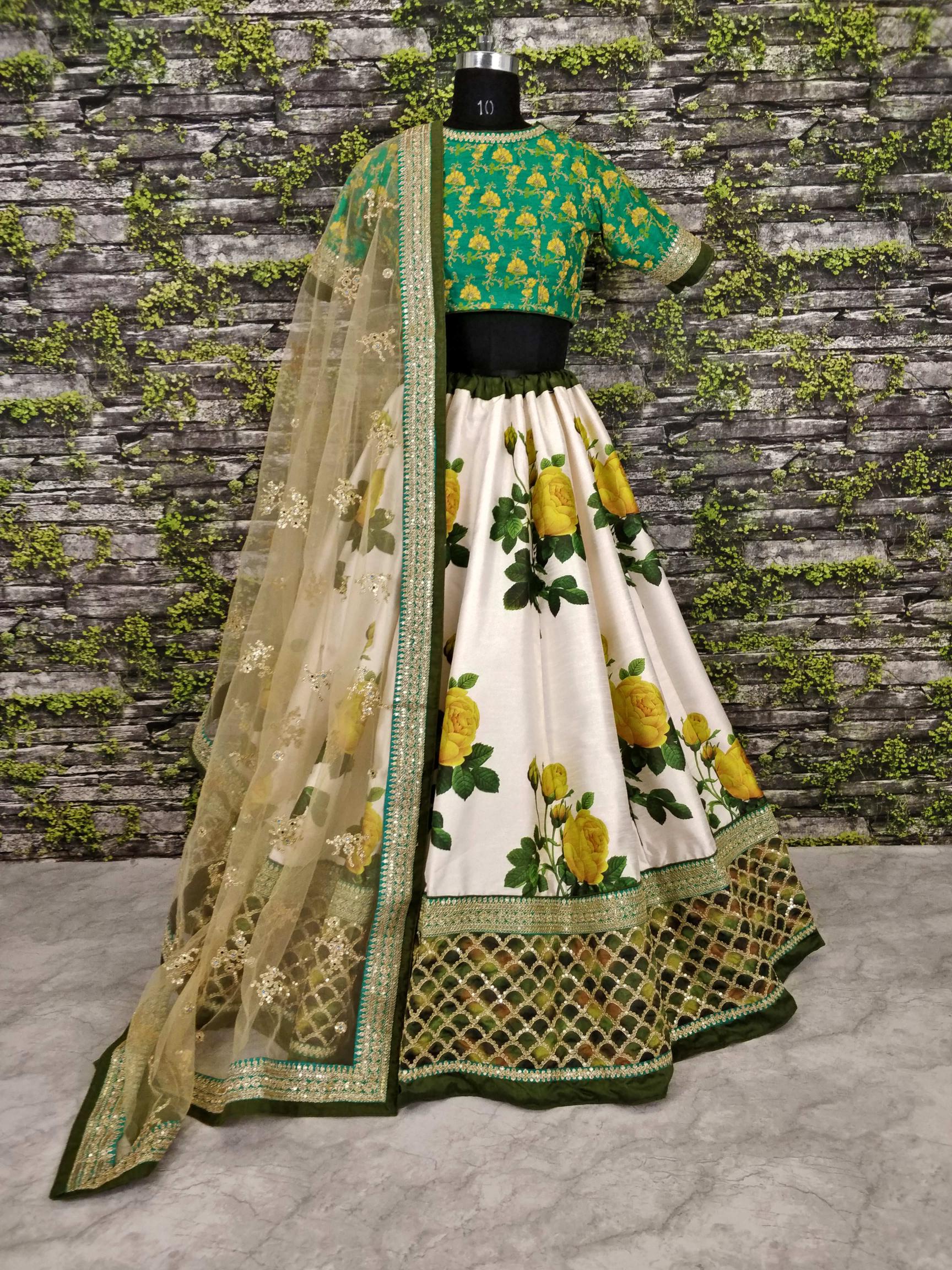 Beige Art Silk Printed Embroidered Lehenga Choli — alternate view