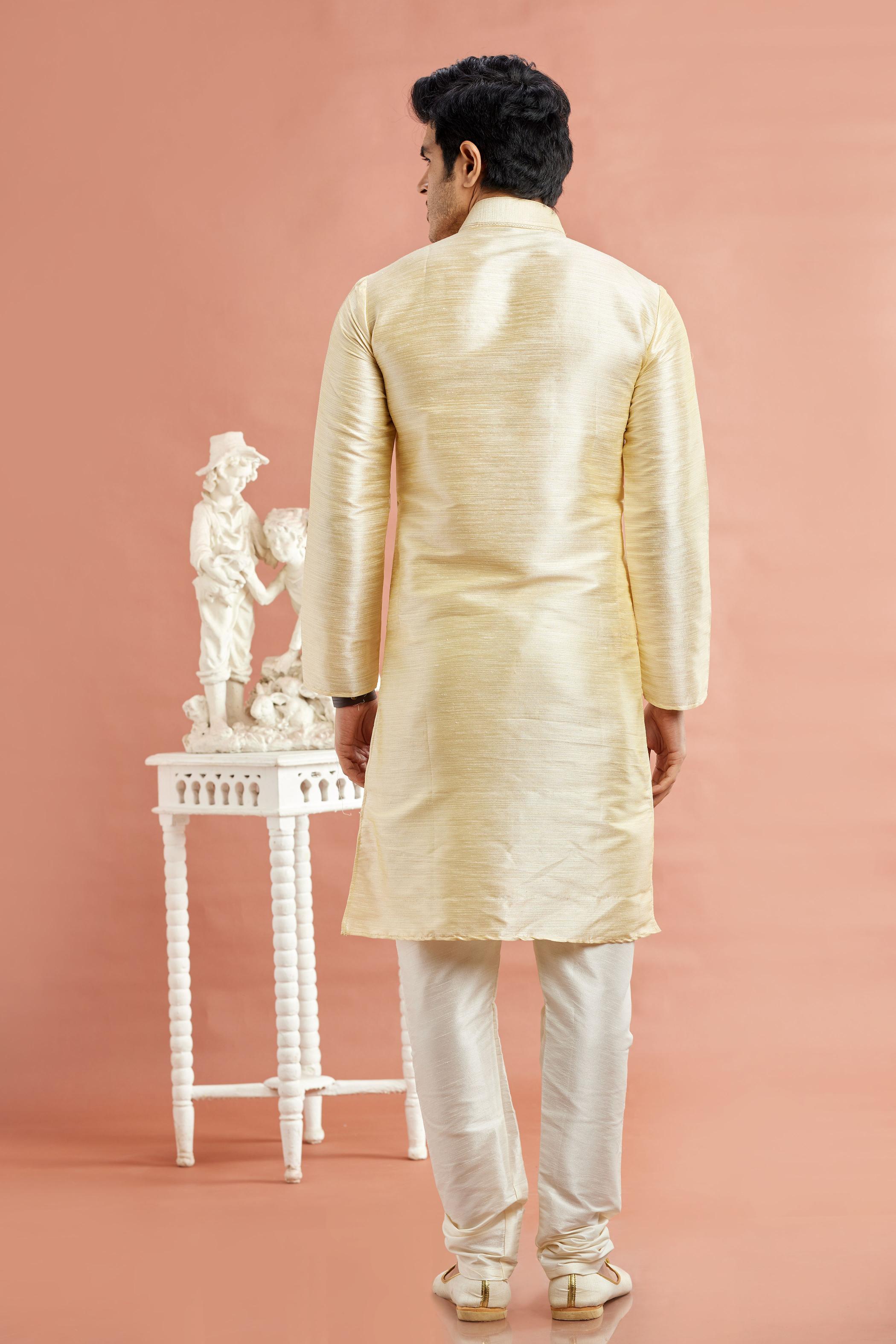 Beige Banarasi Silk Embroidered Kurta Pyjama — alternate view