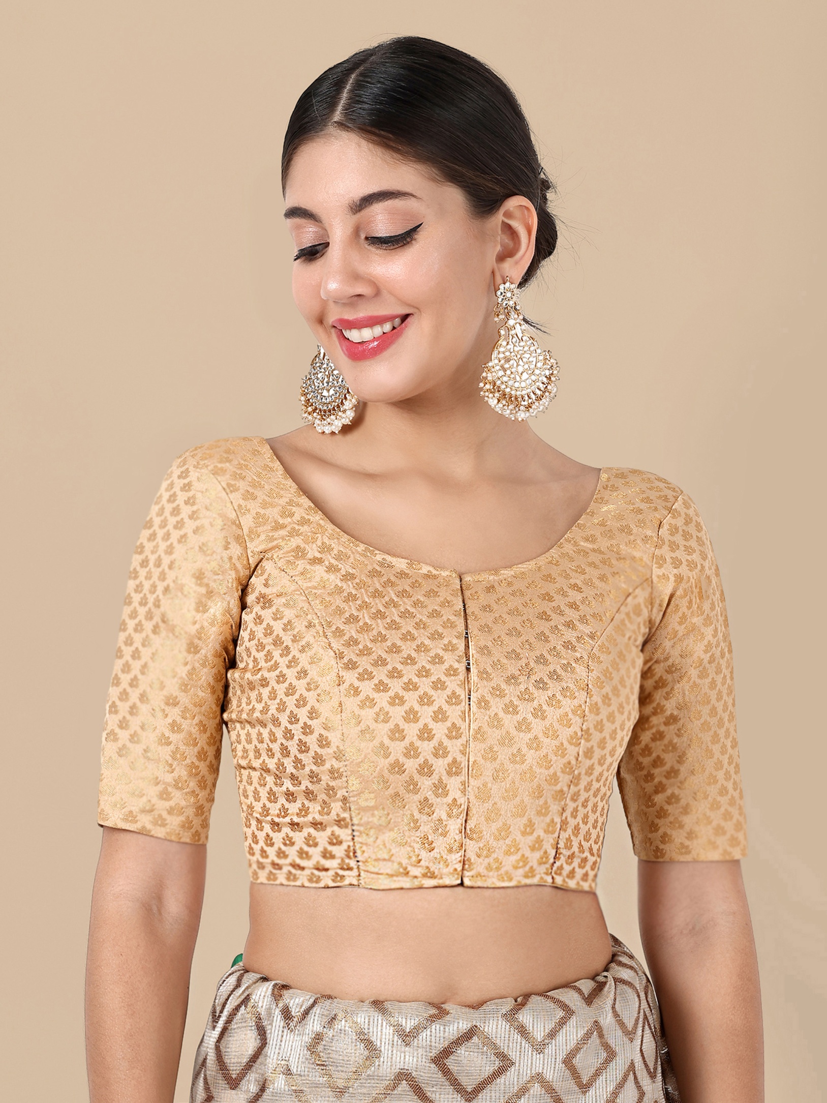 Beige Banarasi Silk Jacquard Readymade Blouse