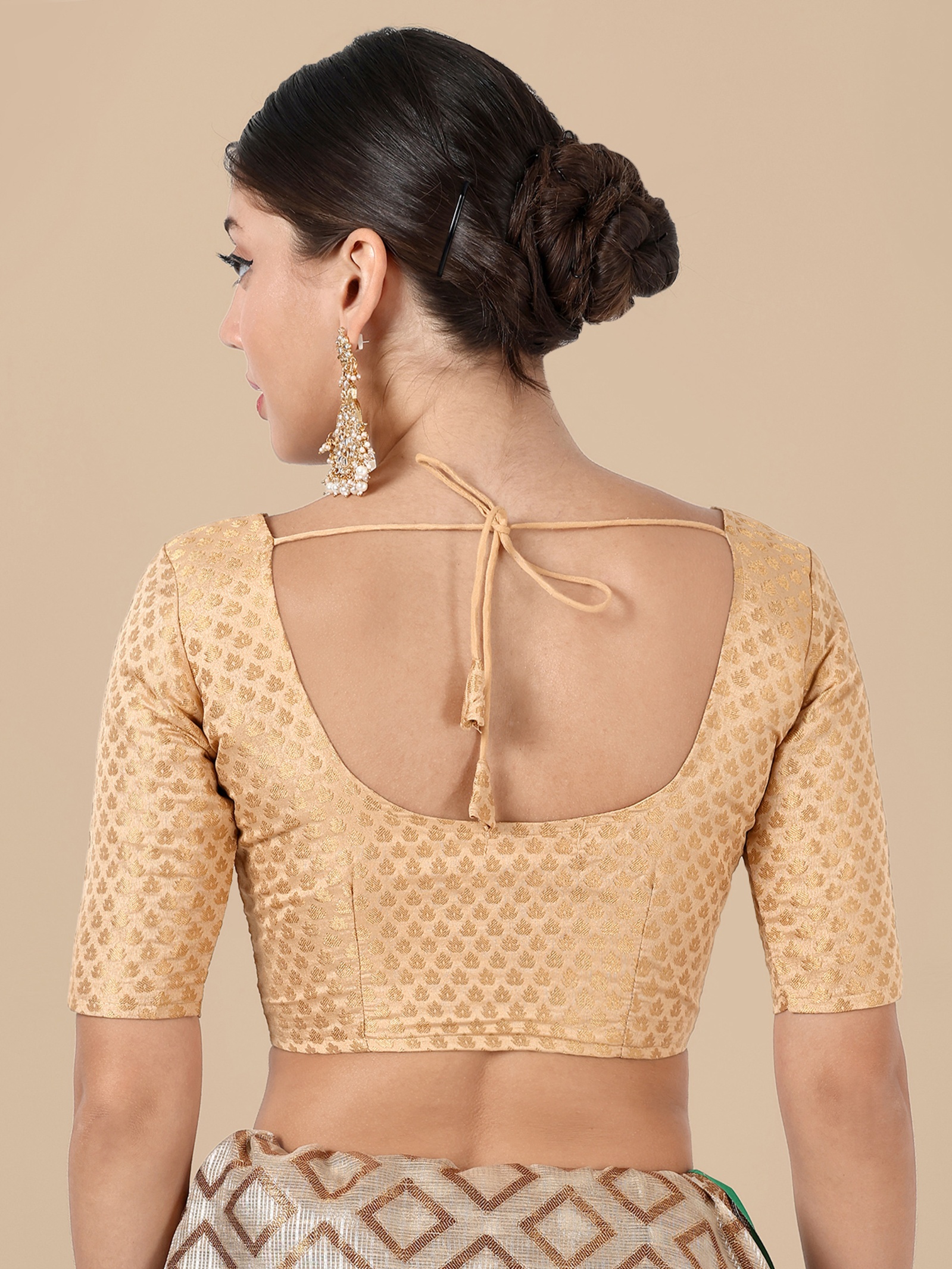 Beige Banarasi Silk Jacquard Readymade Blouse — alternate view