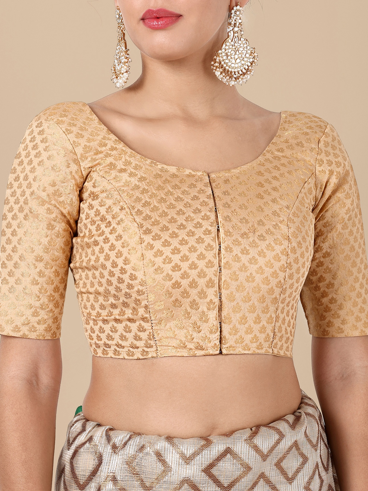 Beige Banarasi Silk Jacquard Readymade Blouse