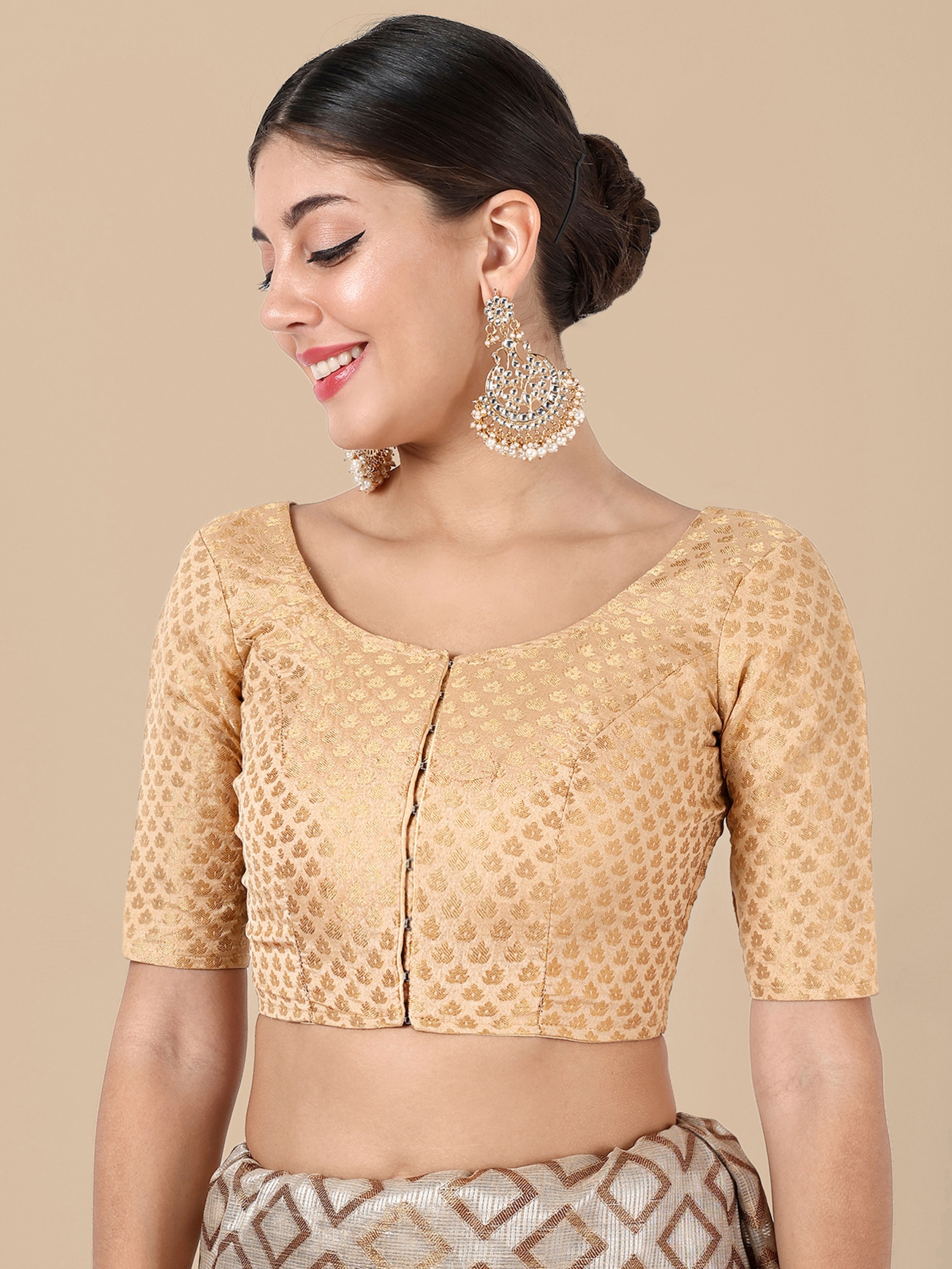 Beige Banarasi Silk Jacquard Readymade Blouse