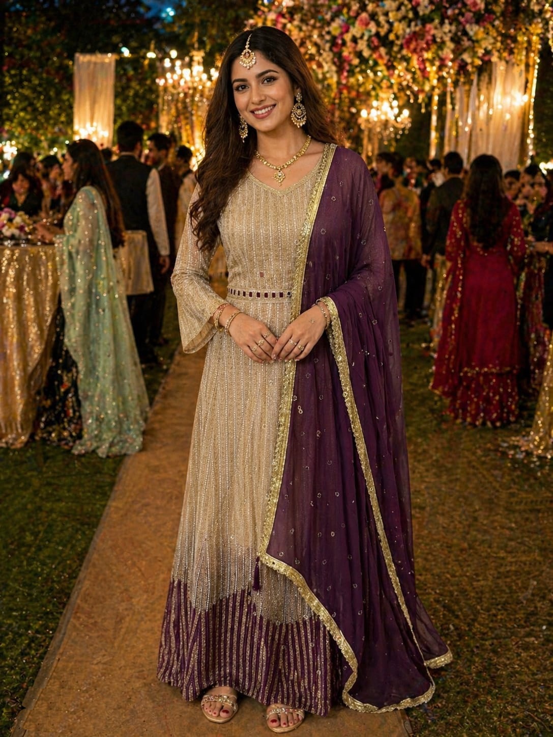 Beige Brown Chikankari Premium Real Georgette Gown