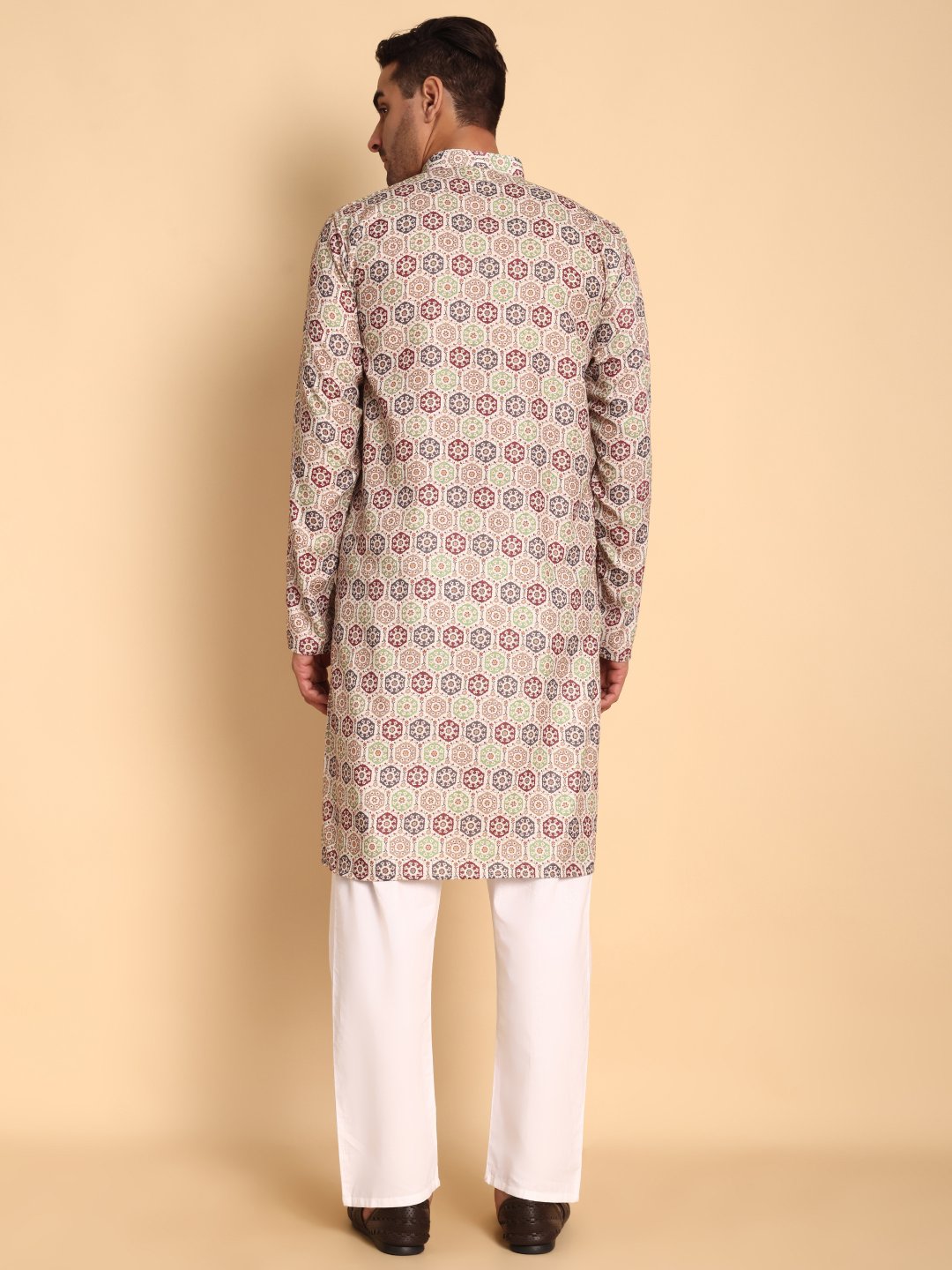 Beige Butti Designer Printed Cotton Kurta Pyjama — alternate view