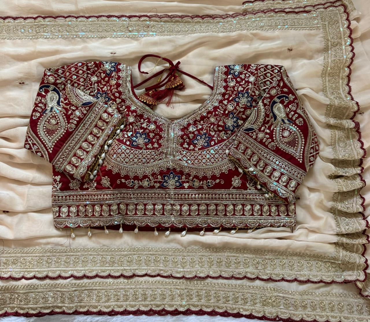 Beige Designer Embroidery Rangoli Silk Saree
