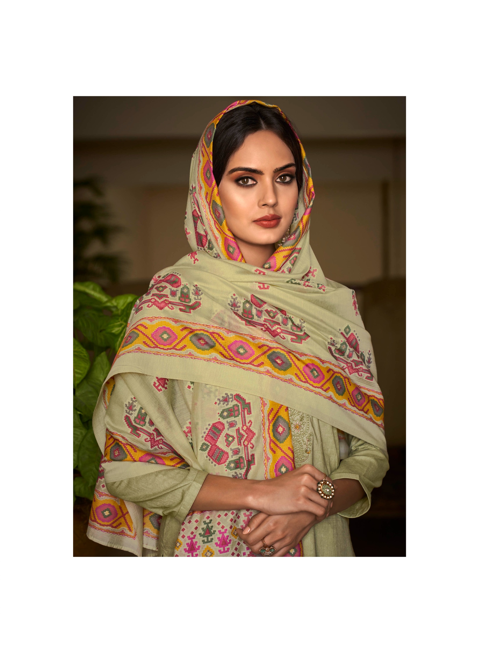 Beige Embroidered Cambric Cotton Straight Salwar Suit