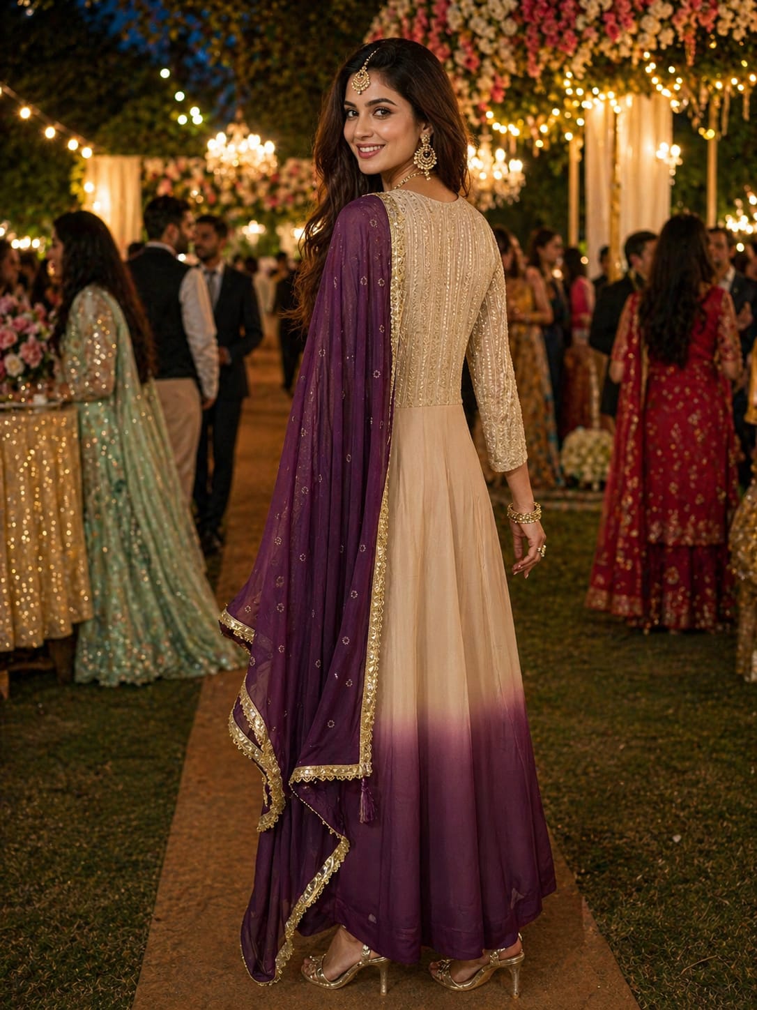 Beige Embroidered Georgette Gown — alternate view