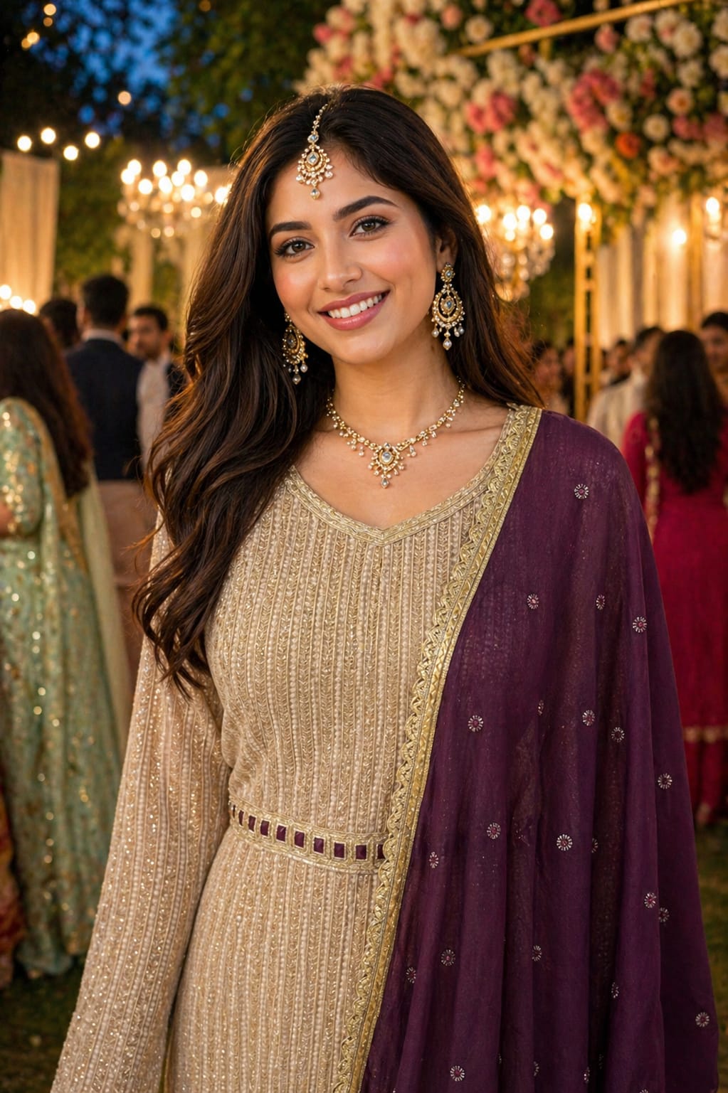 Beige Embroidered Georgette Gown