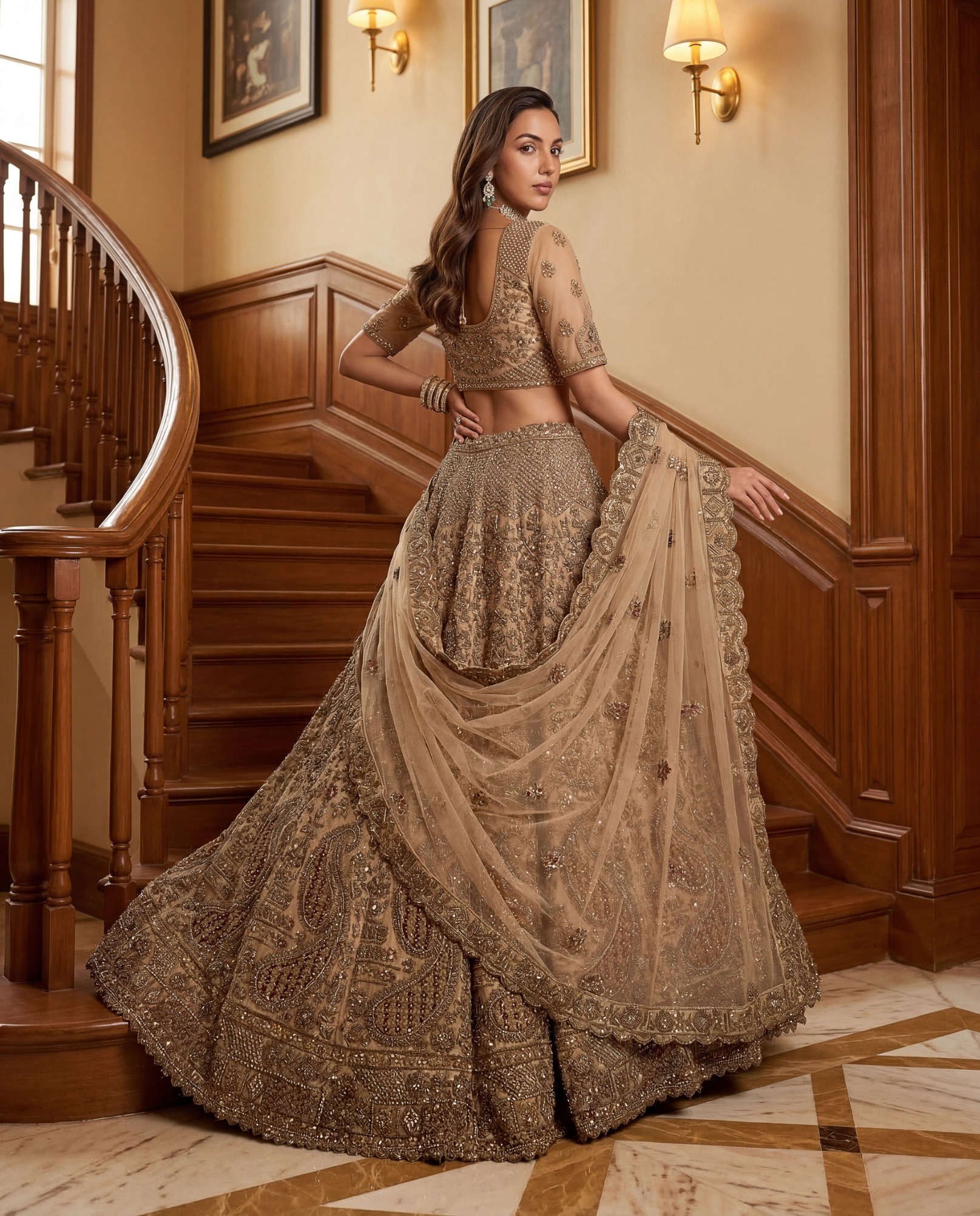 Beige Embroidered Net Lehenga Choli — alternate view