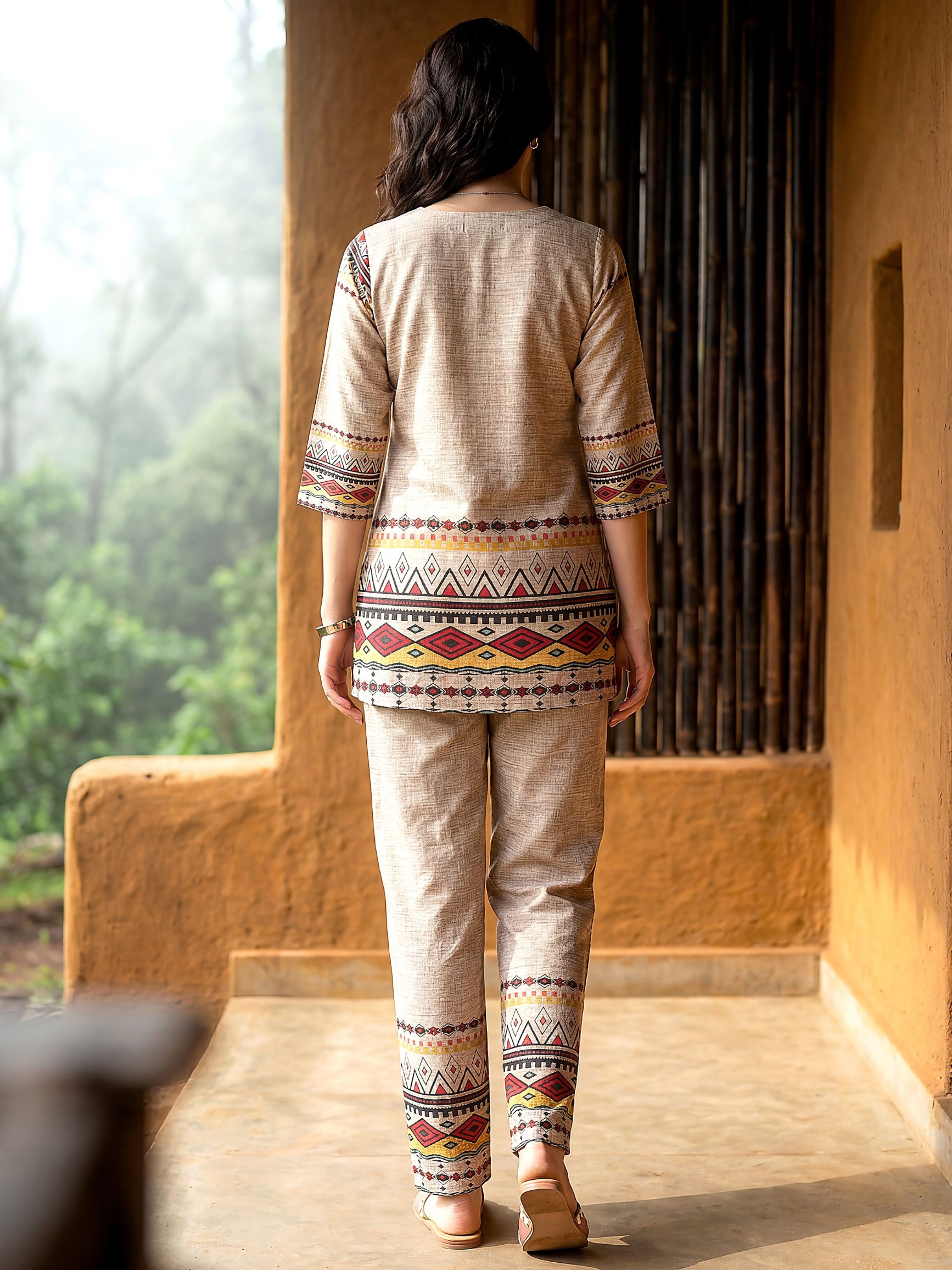 Beige Ethnic Motif Digital Print Rayon Blend Co-Ord Set — alternate view
