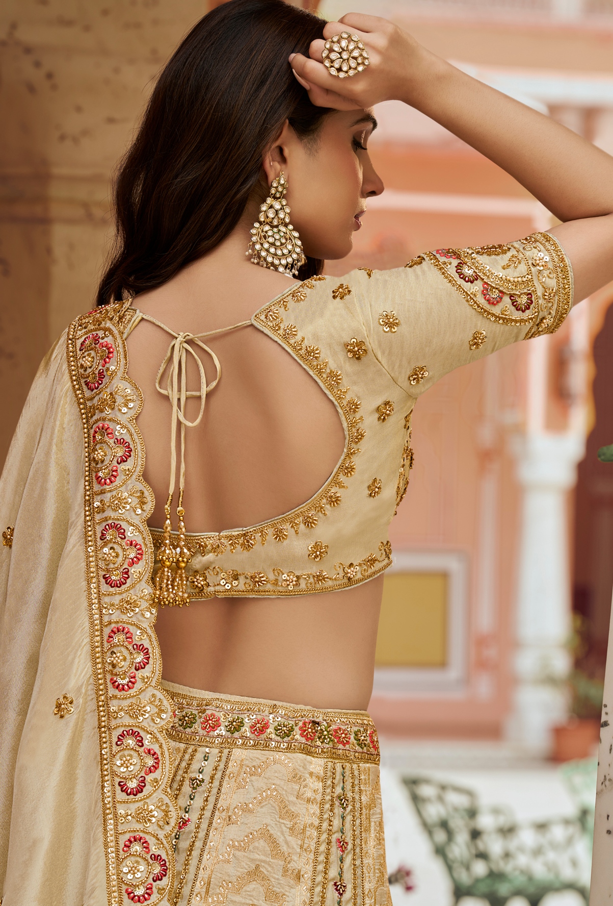 Beige Floral Embroidery Banarasi Premium Silk Lehenga Choli — alternate view