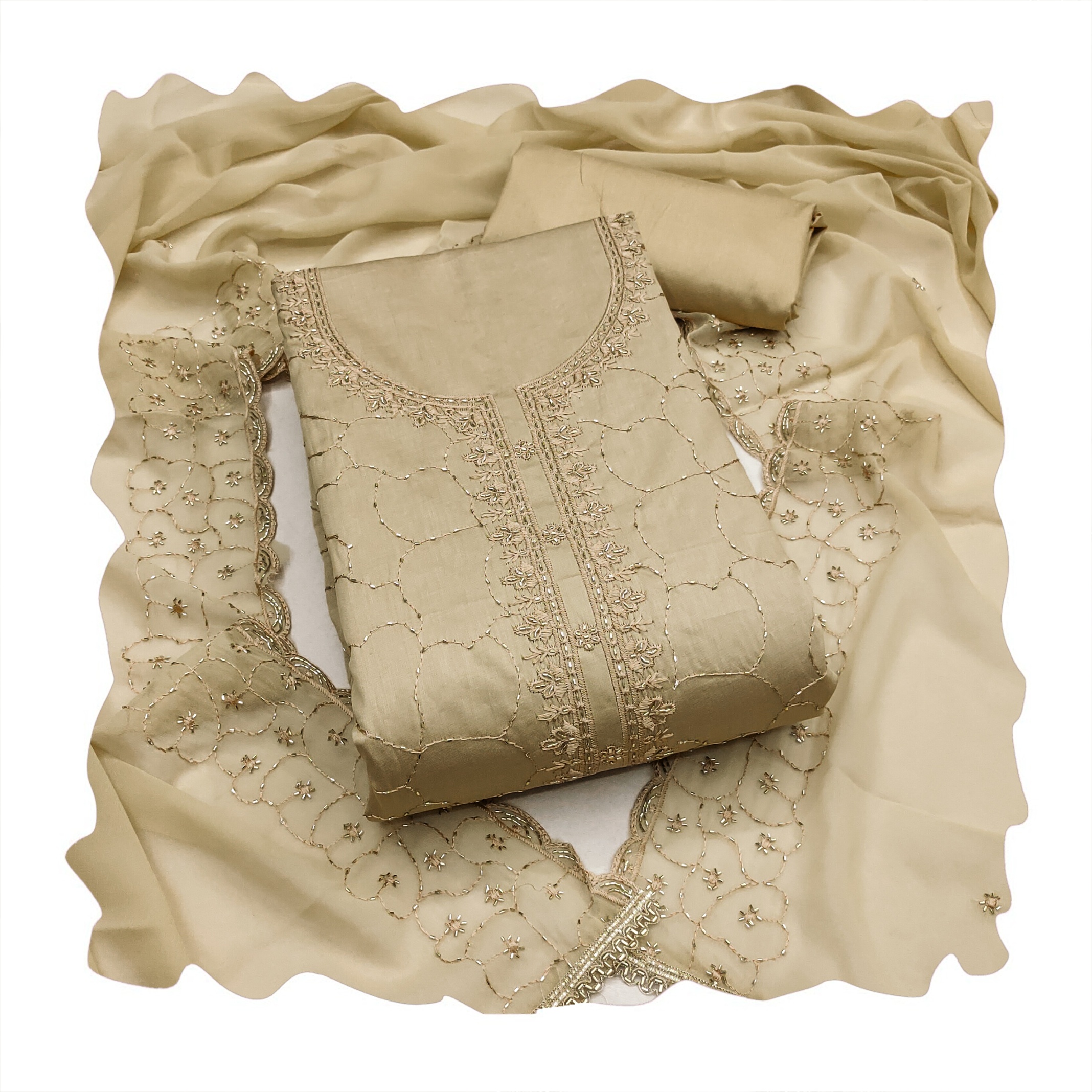 Beige Floral Jaal Jam Cotton Salwar Suit — alternate view