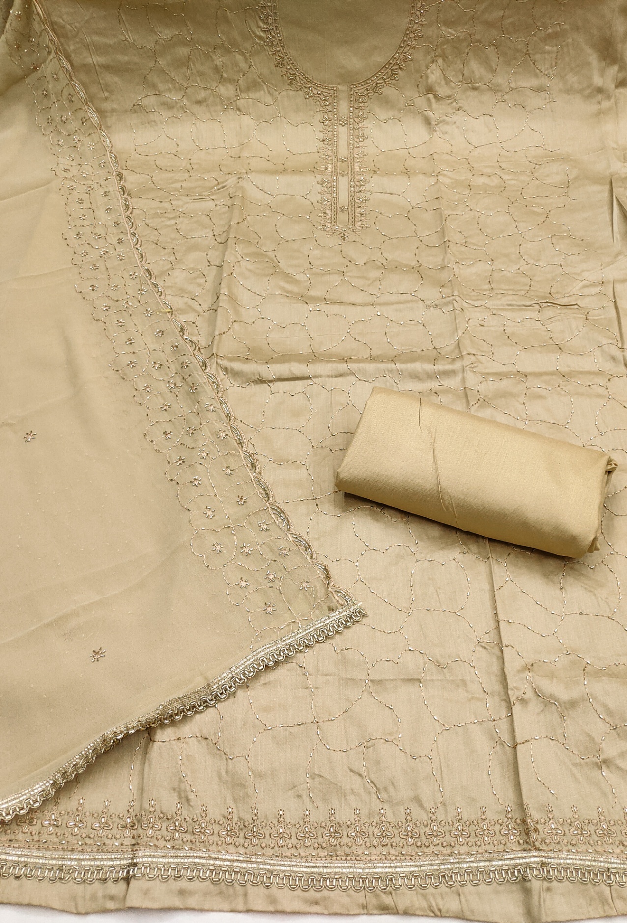 Beige Floral Jaal Jam Cotton Salwar Suit
