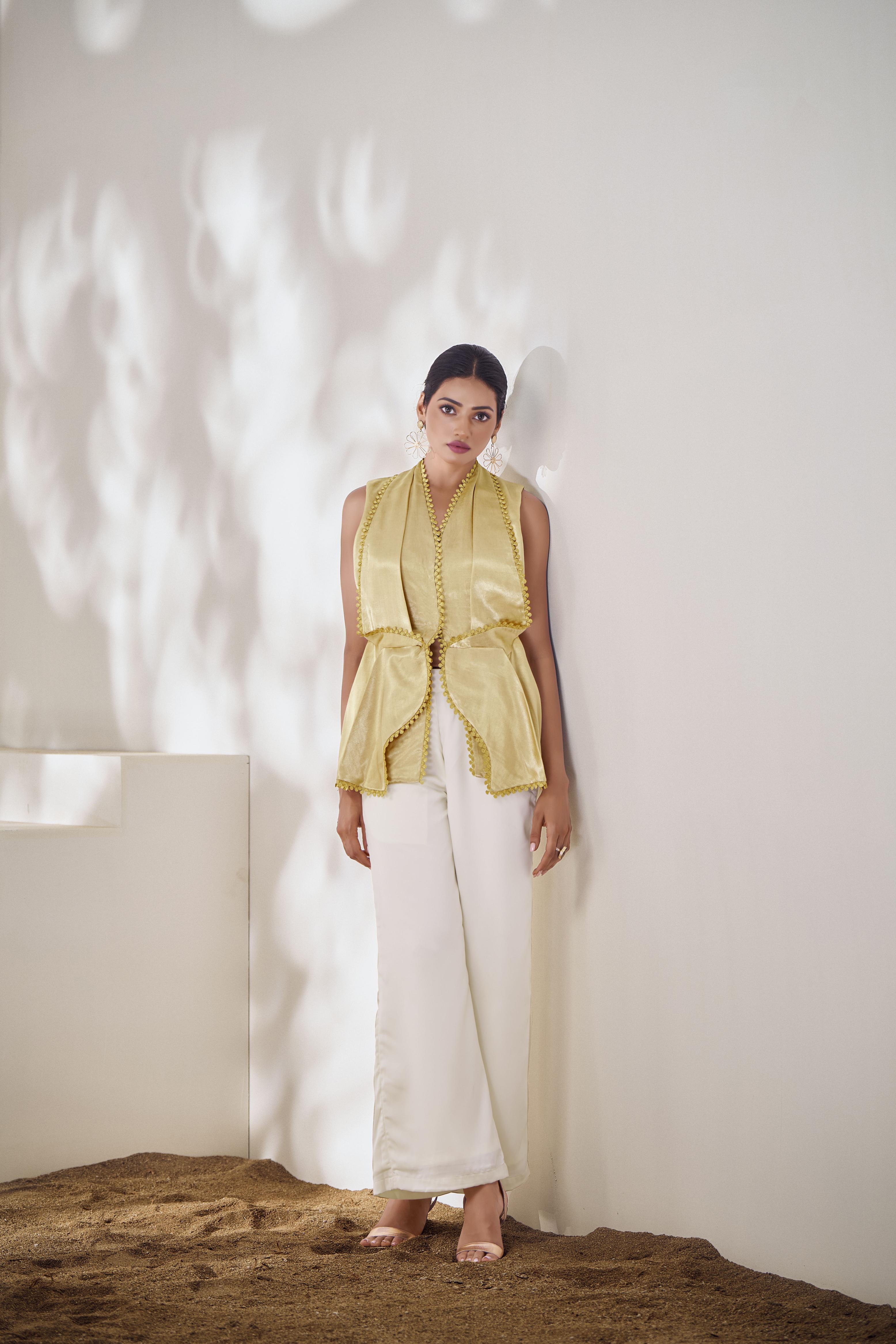 Beige Gajji Silk Readymade Top