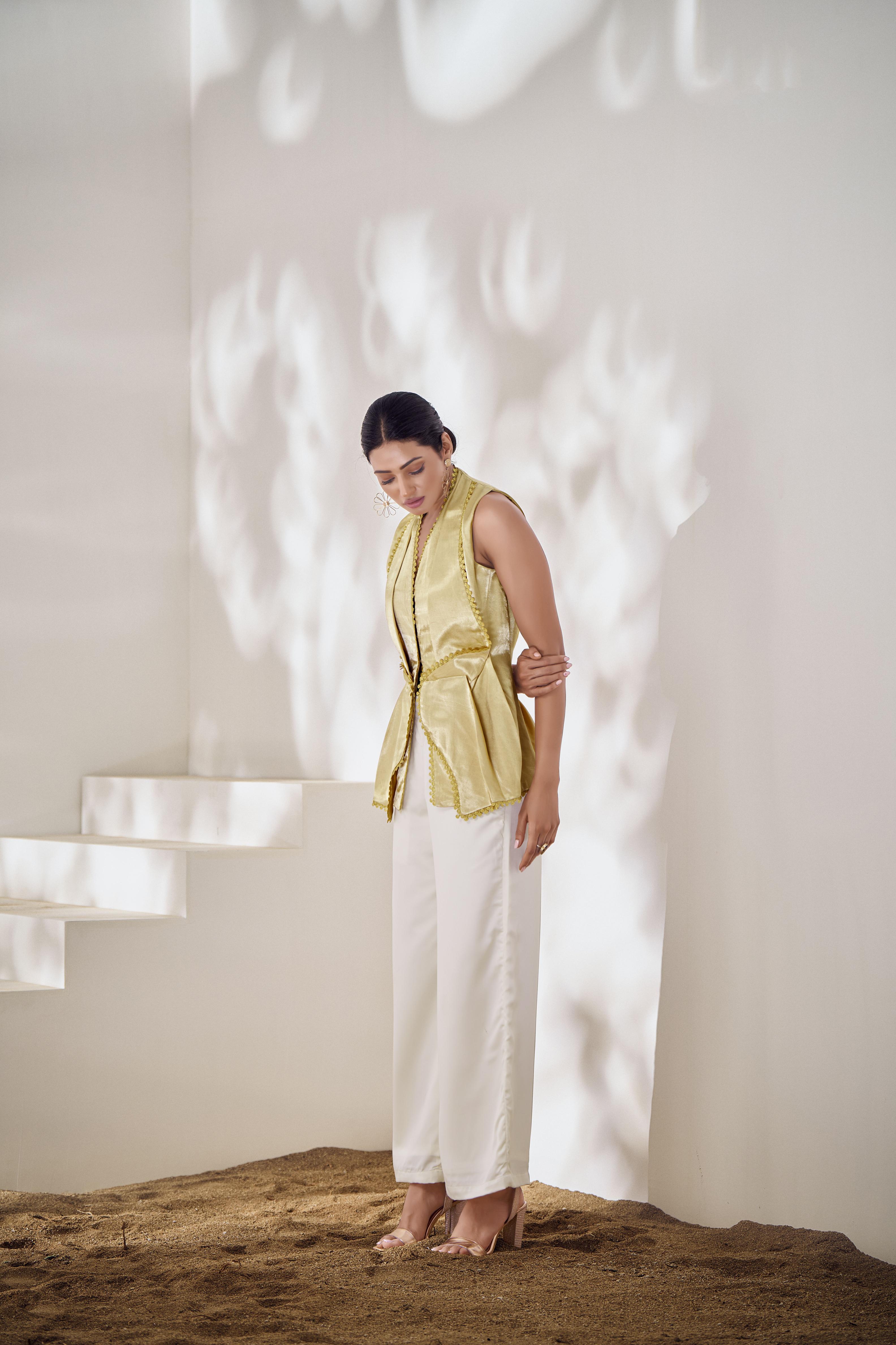 Beige Gajji Silk Readymade Top — alternate view