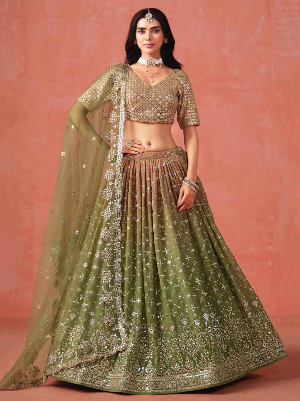 Beige Georgette Festive Lehenga