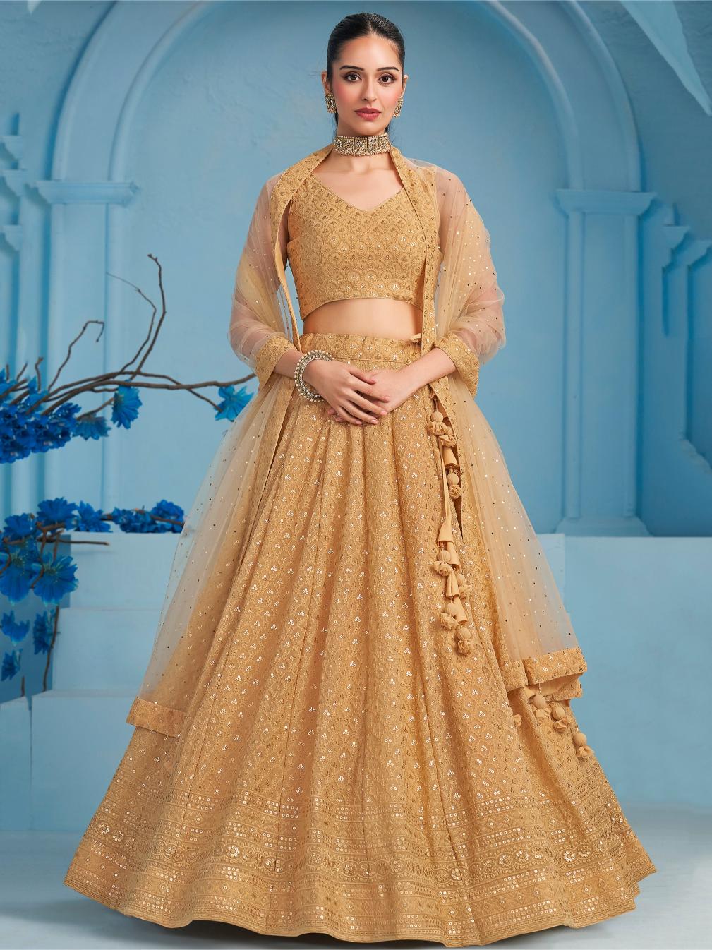 Beige Georgette Partywear Lehenga