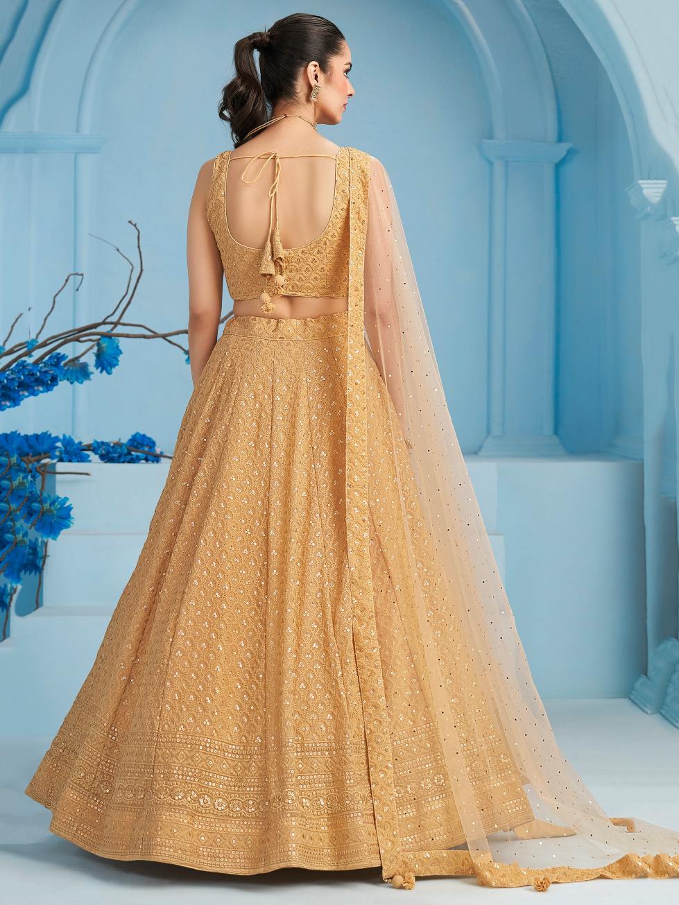 Beige Georgette Partywear Lehenga
