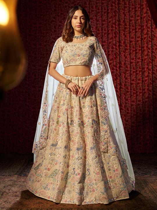 Beige Georgette Wedding Lehenga