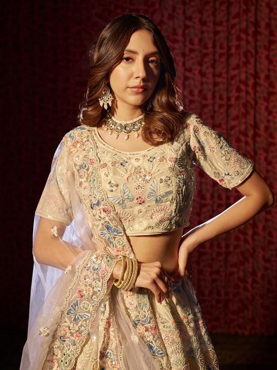 Beige Georgette Wedding Lehenga